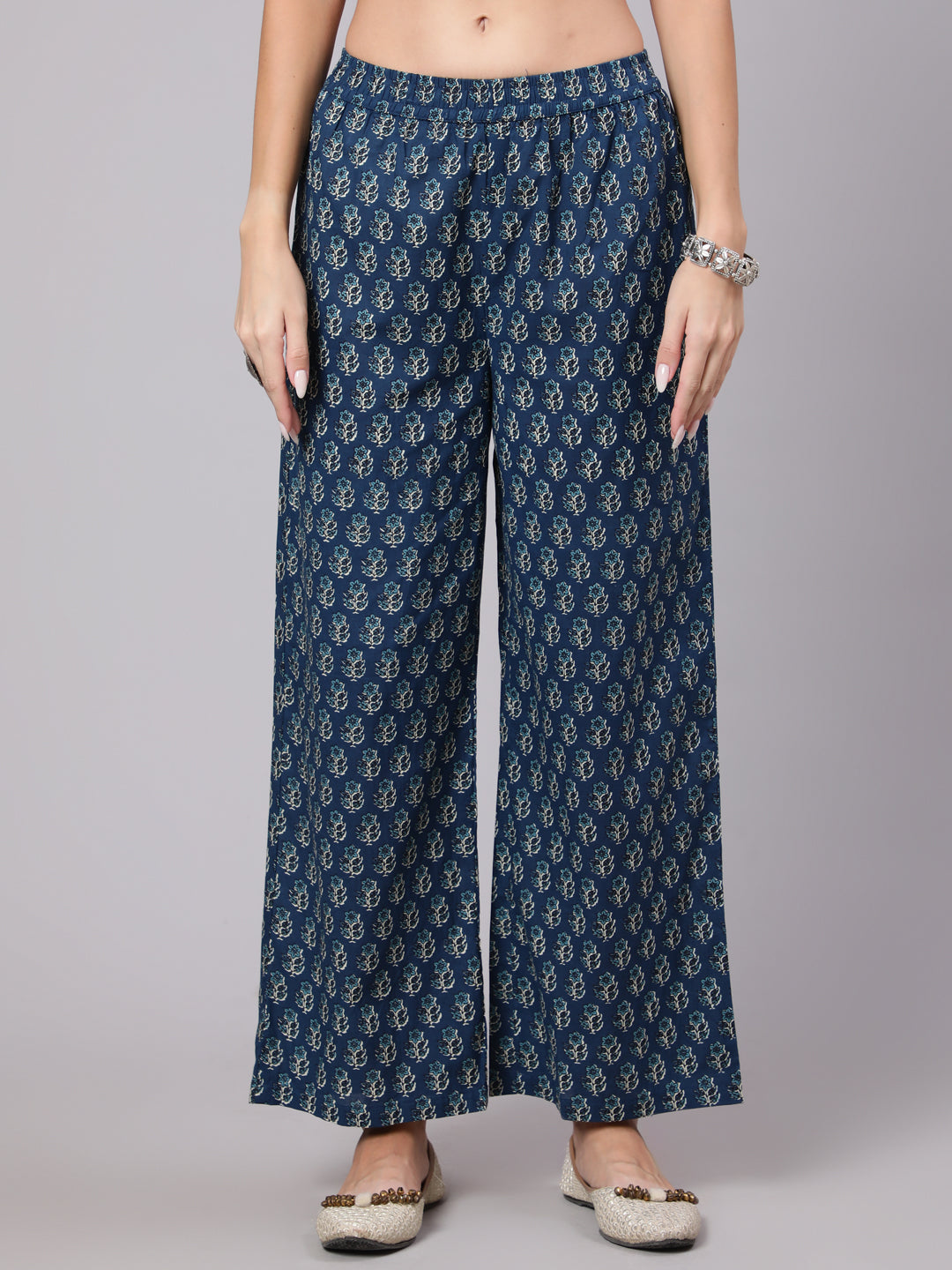 Cotton Calf Length Printed Flared 3/4 Sleeve Collar Neck Kurta Bottom Dupatta Set