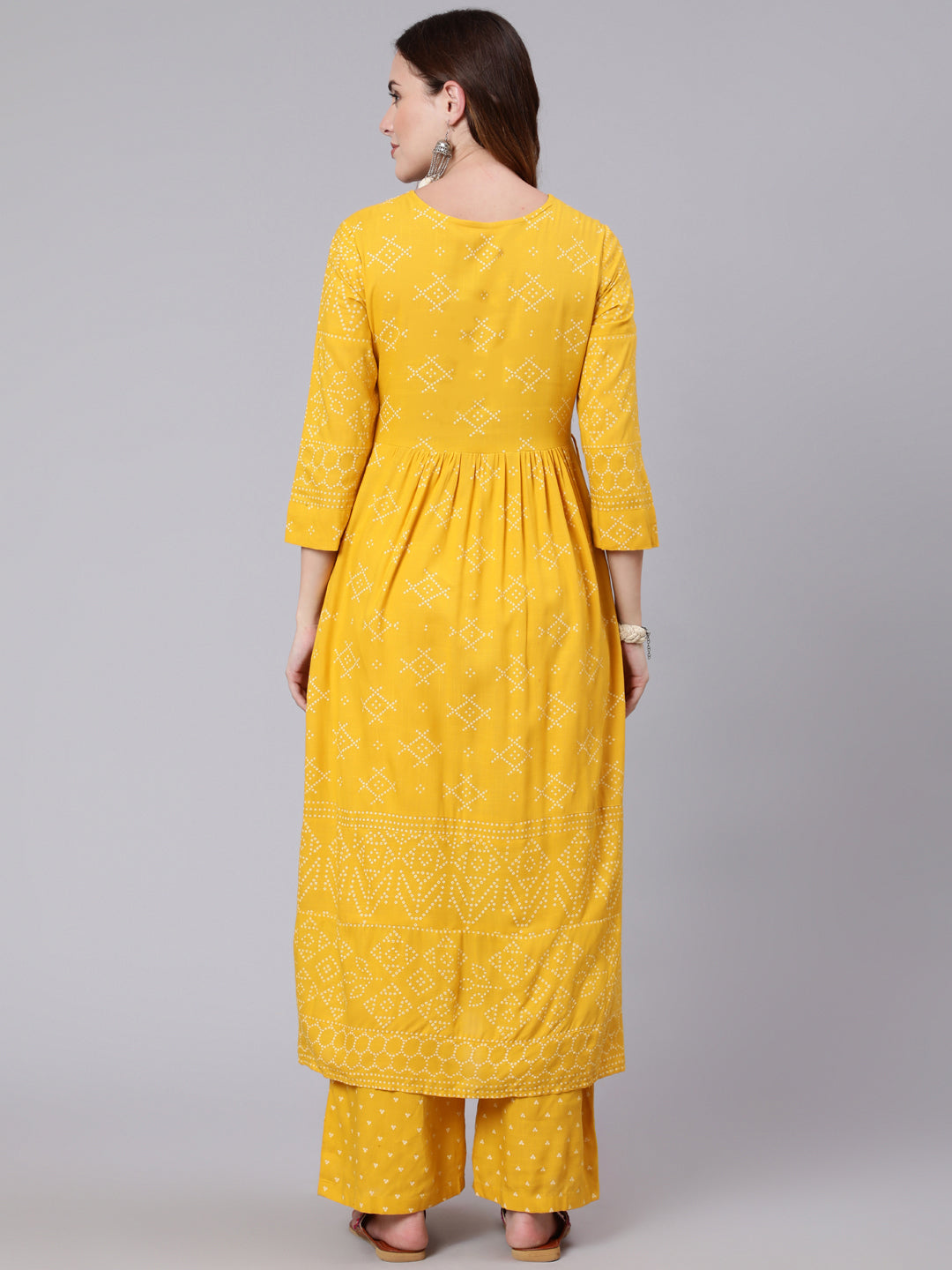 Rayon Calf Length Printed Semi Flared 3/4 Sleeve Round Neck Kurta Dupatta Pant Set