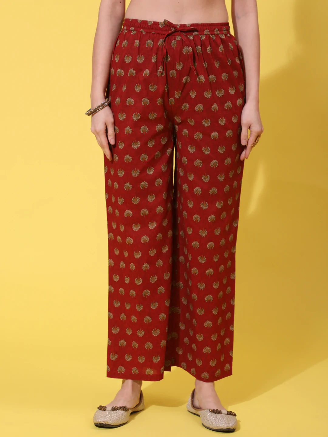 Cotton Calf Length Printed Flared 3/4 Sleeve Round Neck Kurta Bottom Dupatta Set