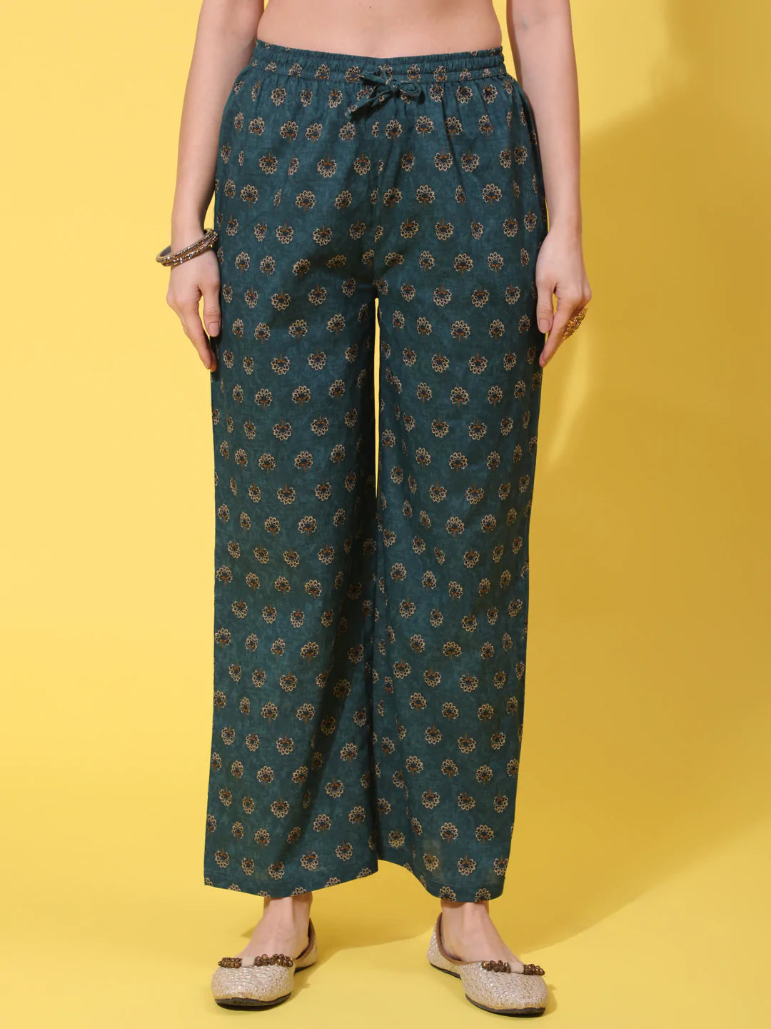 Cotton Calf Length Printed Flared 3/4 Sleeve Round Neck Kurta Bottom Dupatta Set