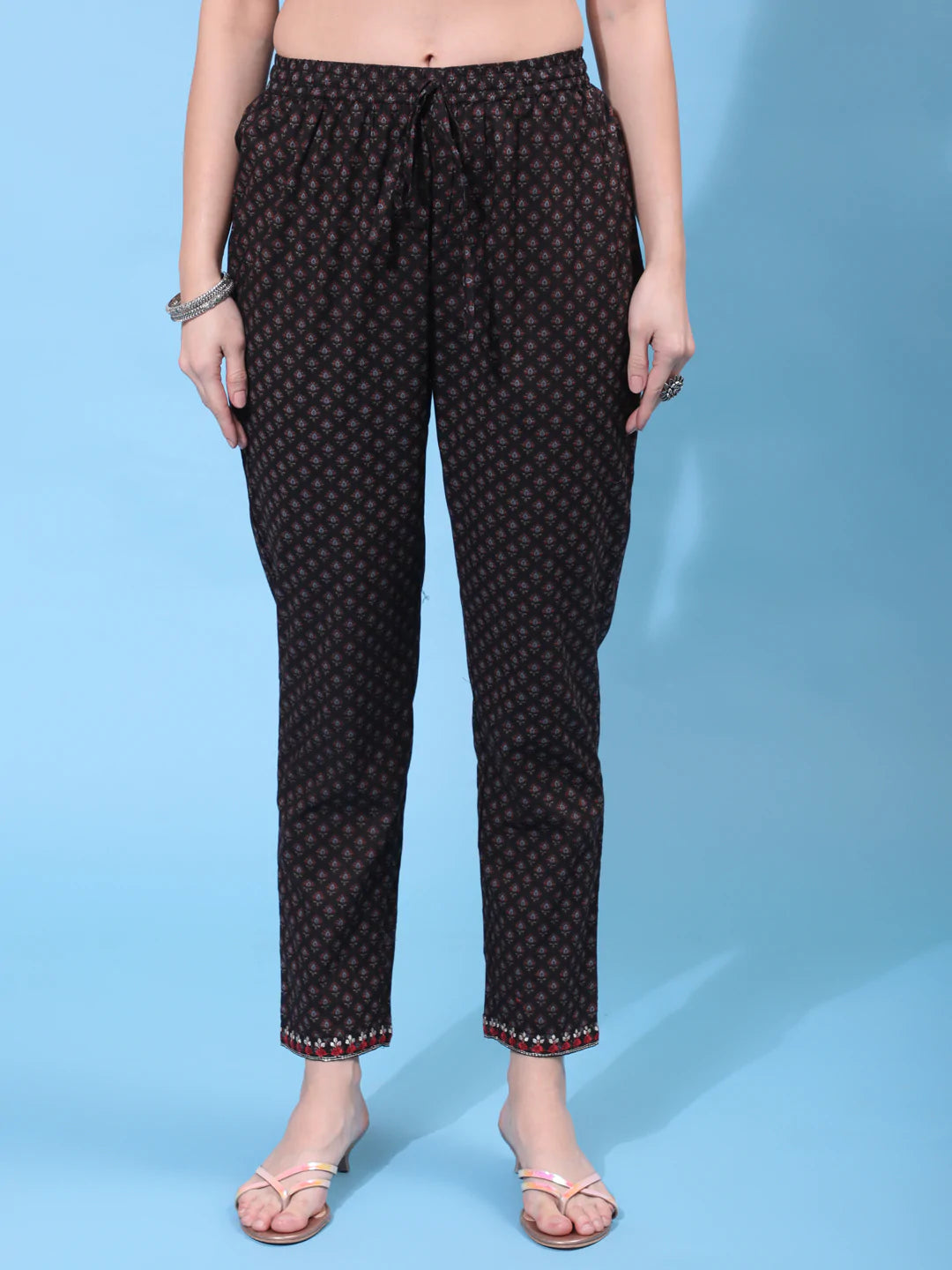 Cotton Calf Length Printed Straight 3/4 Sleeve Round Neck Kurta Bottom Dupatta Set