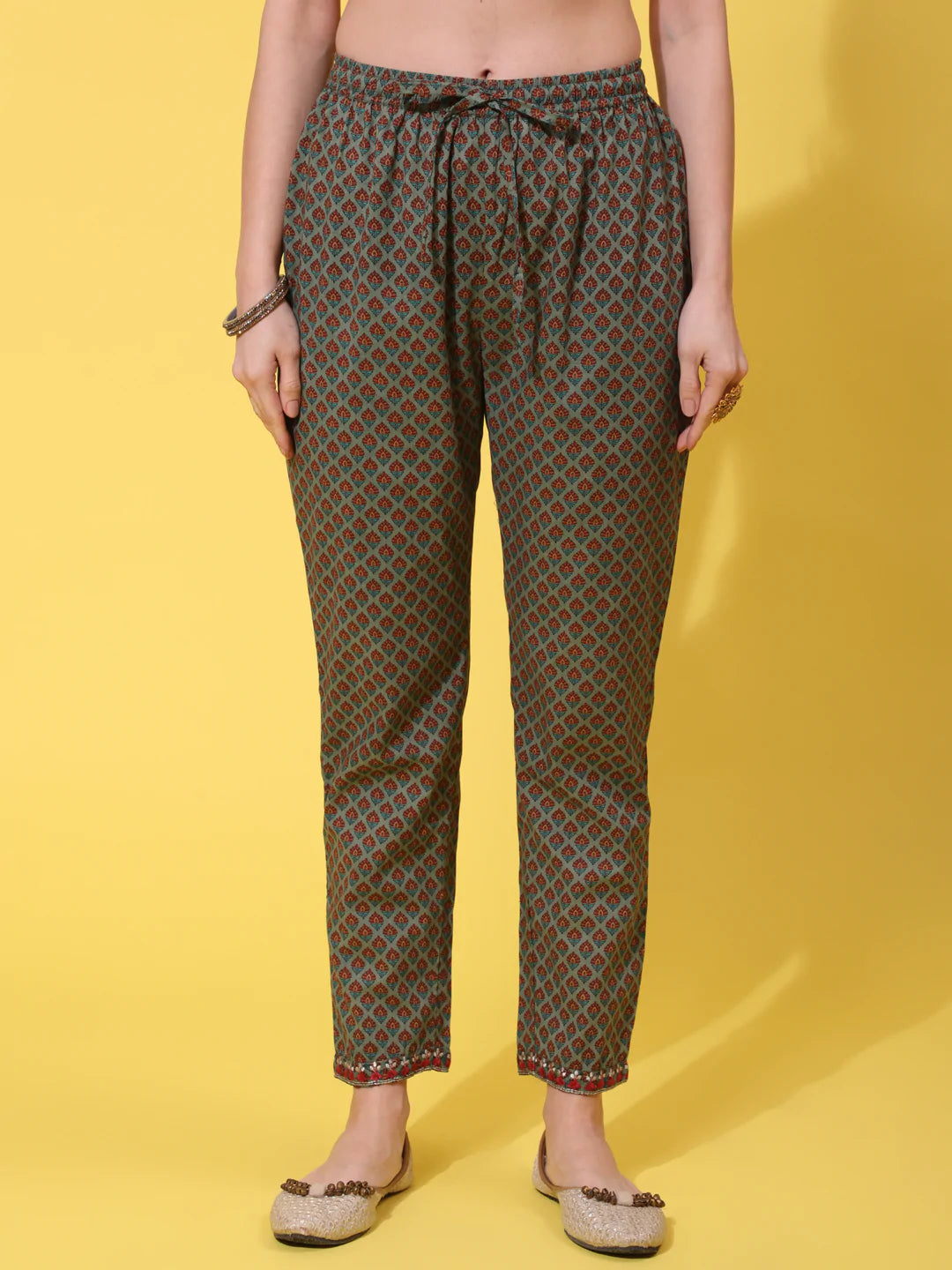 Cotton Calf Length Printed Straight 3/4 Sleeve Round Neck Kurta Bottom Dupatta Set