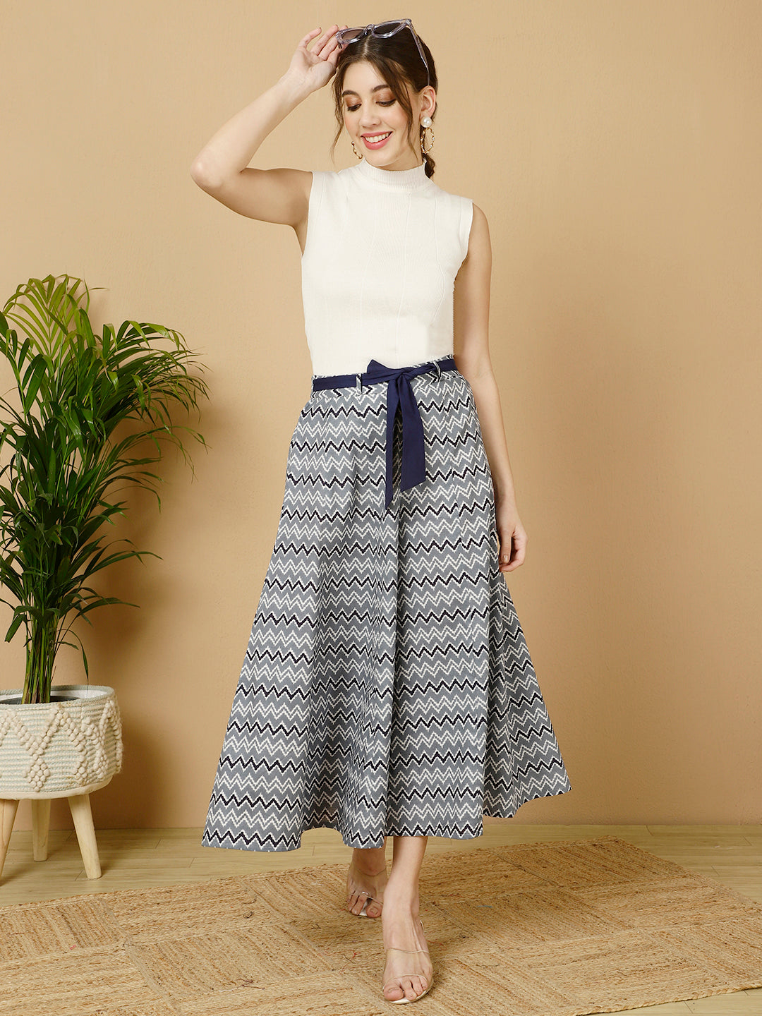 Cotton Zig-Zag Printed Flared Palazzo