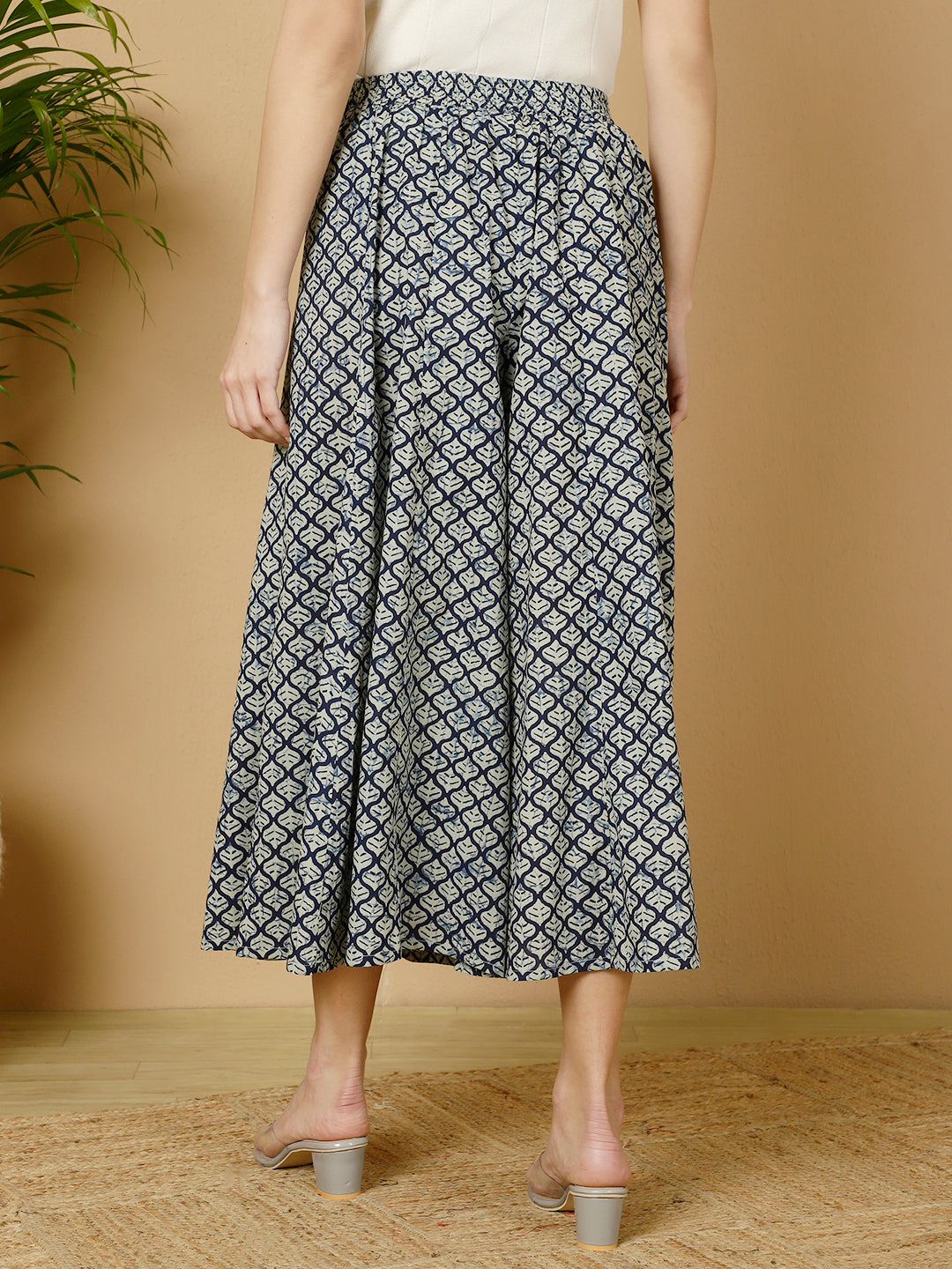 Cotton Printed Flared Palazzo