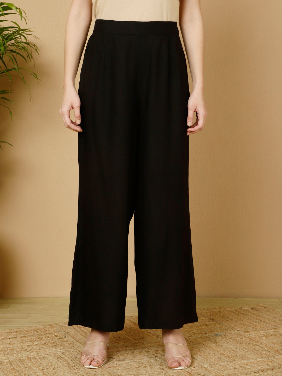 Rayon Solid Straight Pants
