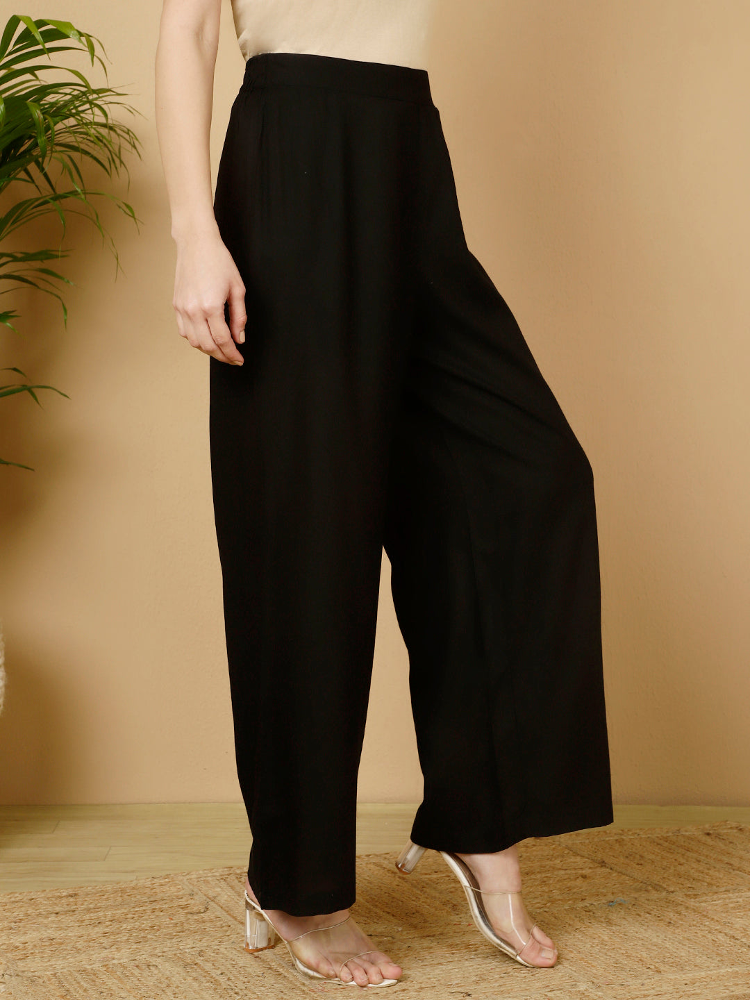 Rayon Solid Straight Pants