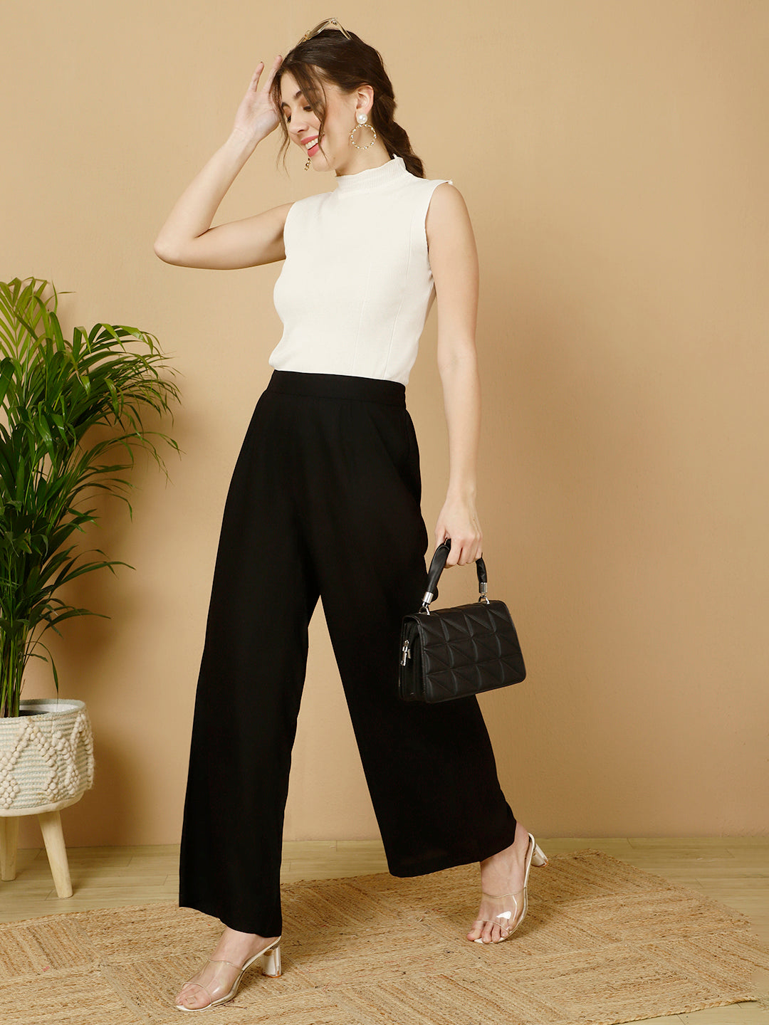 Rayon Solid Straight Pants