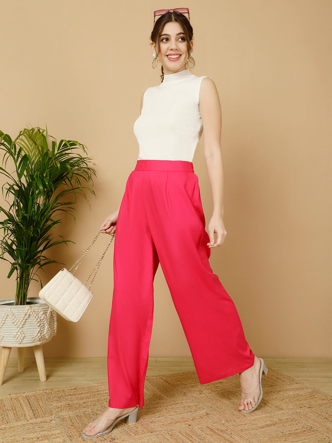 Rayon Solid Straight Pants