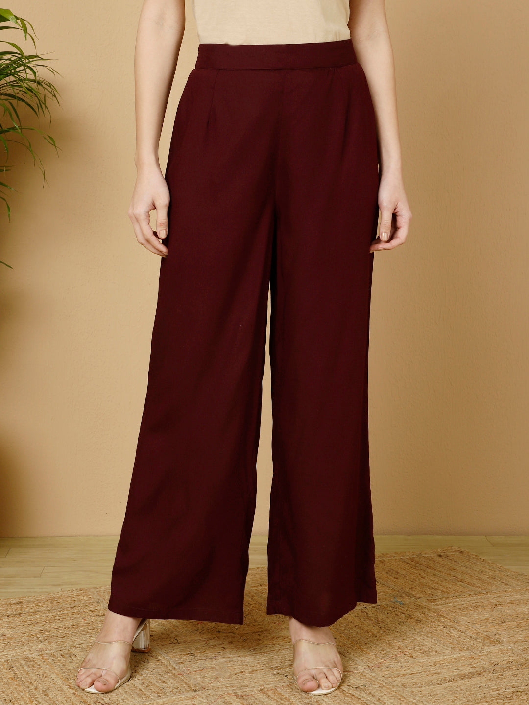 Rayon Solid Straight Pants