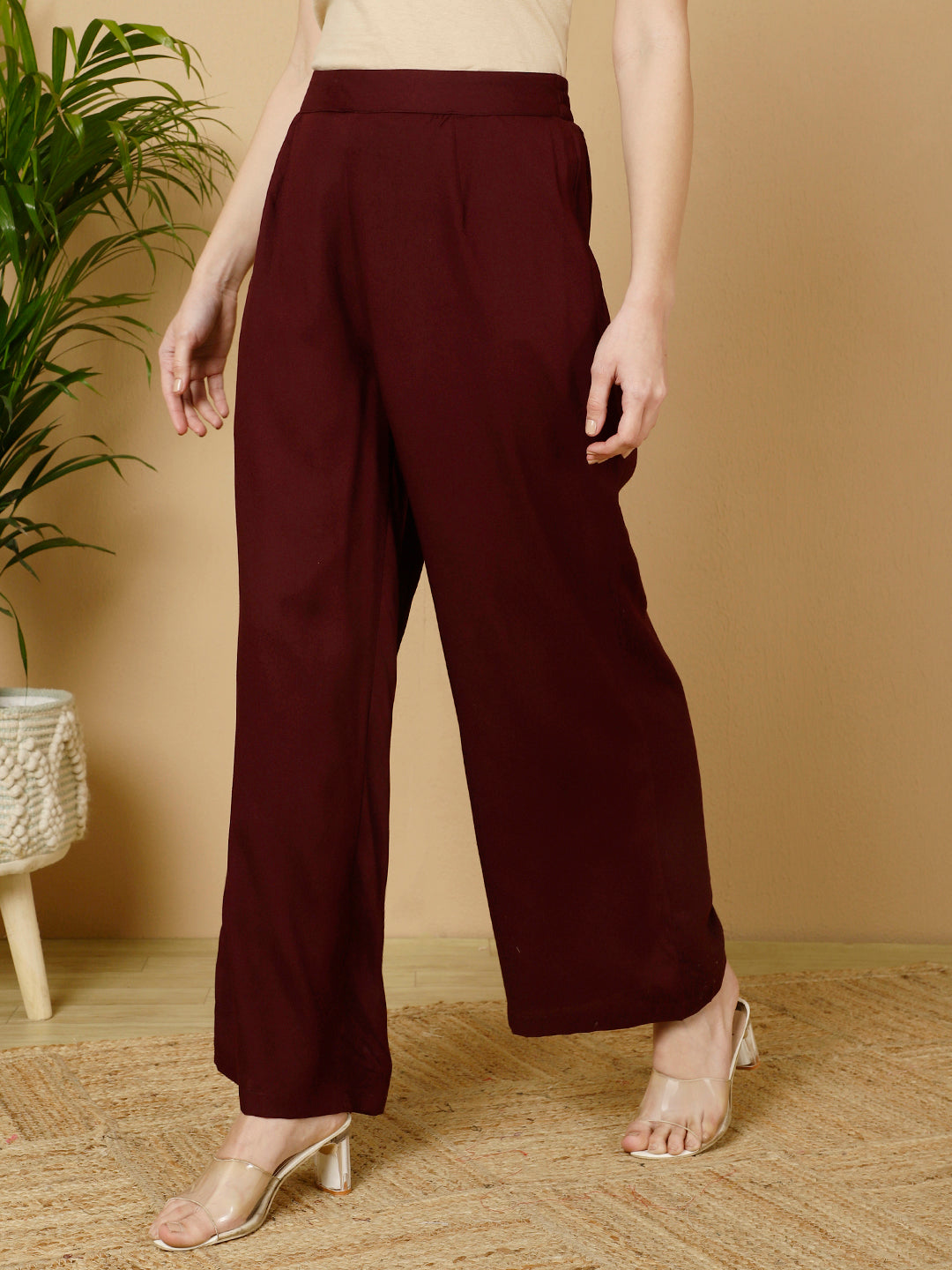 Rayon Solid Straight Pants