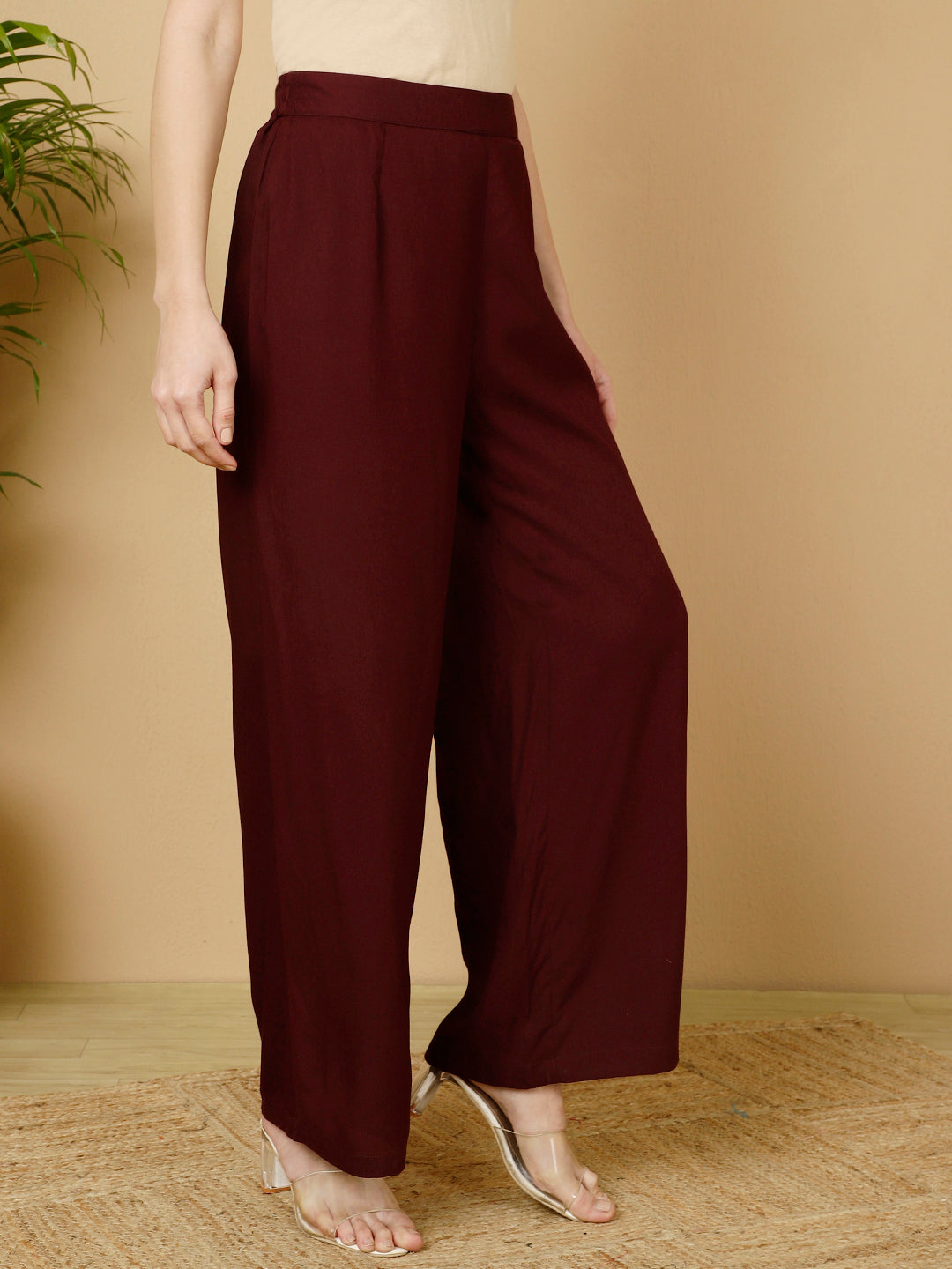 Rayon Solid Straight Pants