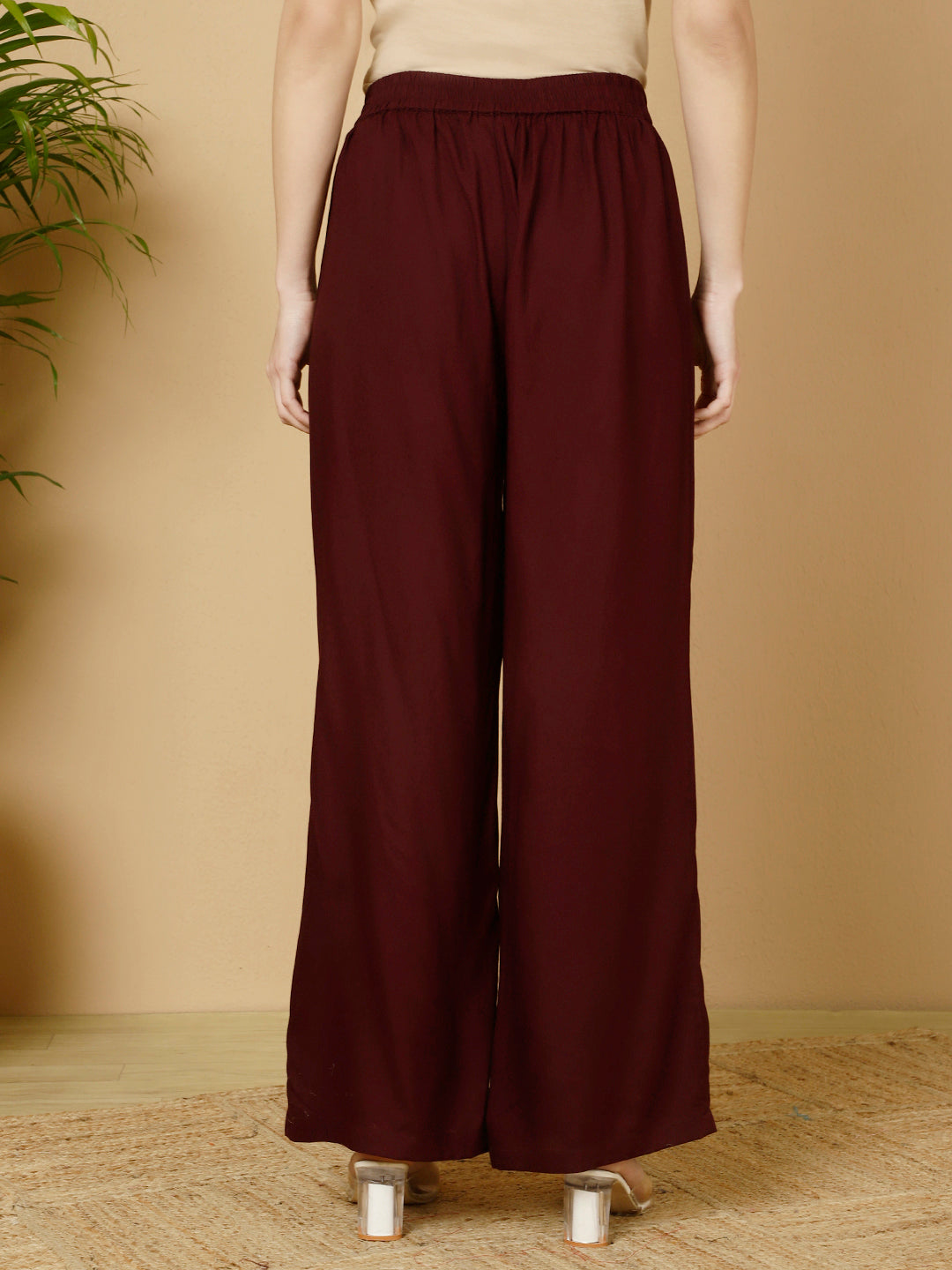 Rayon Solid Straight Pants