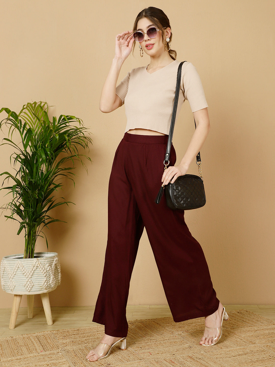 Rayon Solid Straight Pants