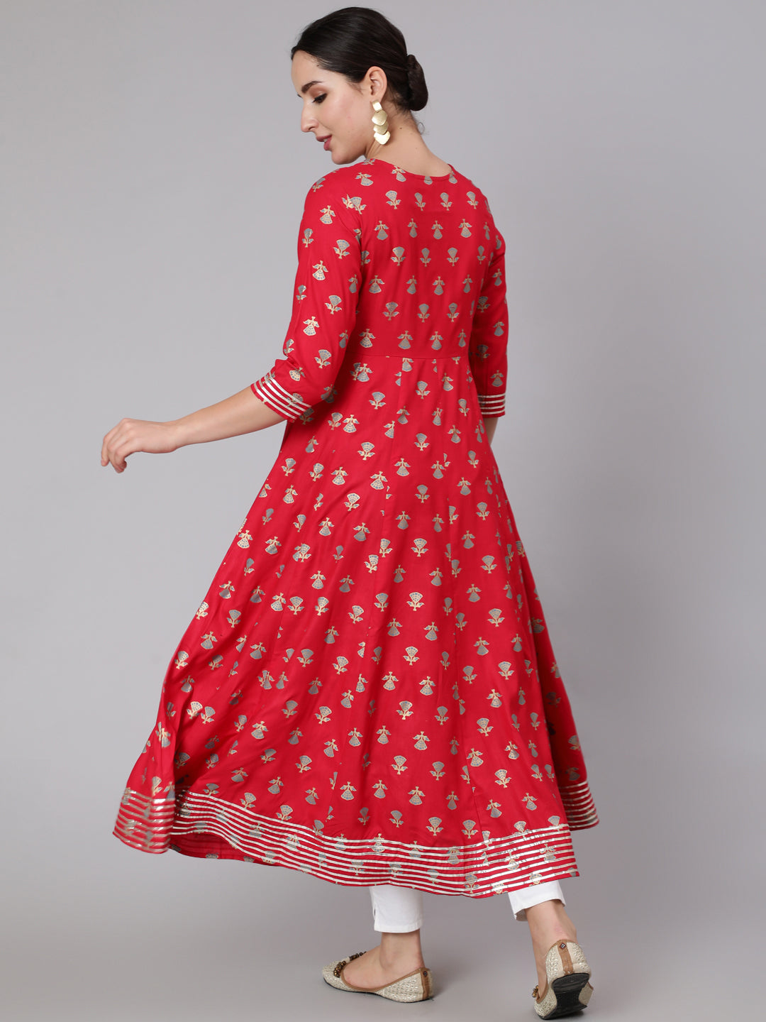 Rayon Calf Length Sequence Flared 3/4 Sleeve Round Neck Kurta