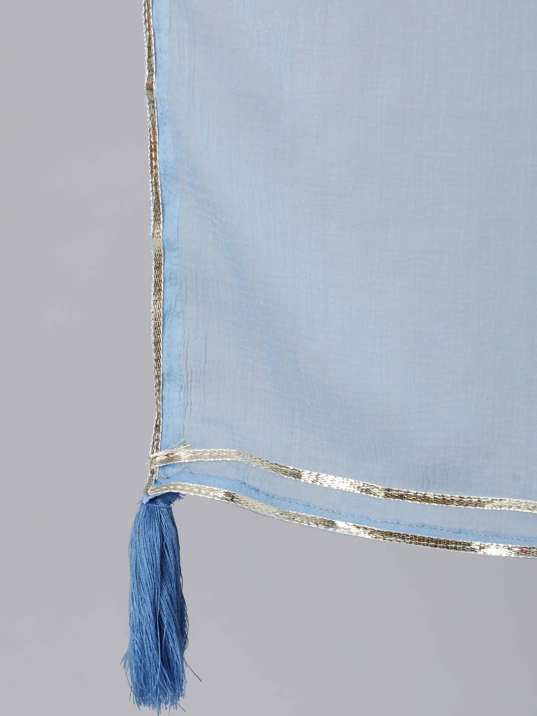 Printed Round Neck Calf Length 3/4 Sleeve Cotton Flared Kurta, Chiffon Dupatta Set