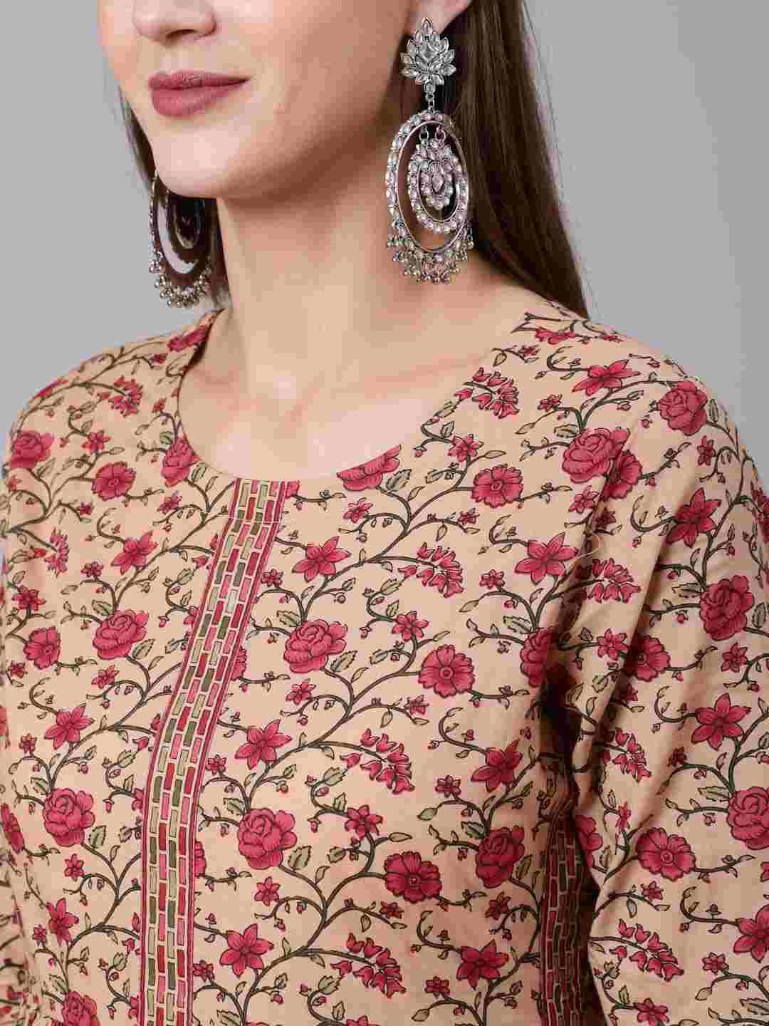 Rayon Calf Length Printed Semi Flared 3/4 Sleeve Round Neck Kurta