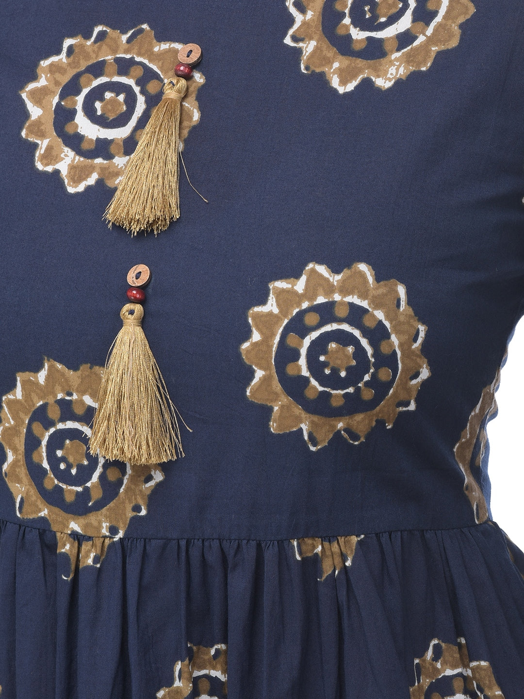 Cotton Printed Round Neck 3/4 Sleeve Flared Ankle Length Kurta