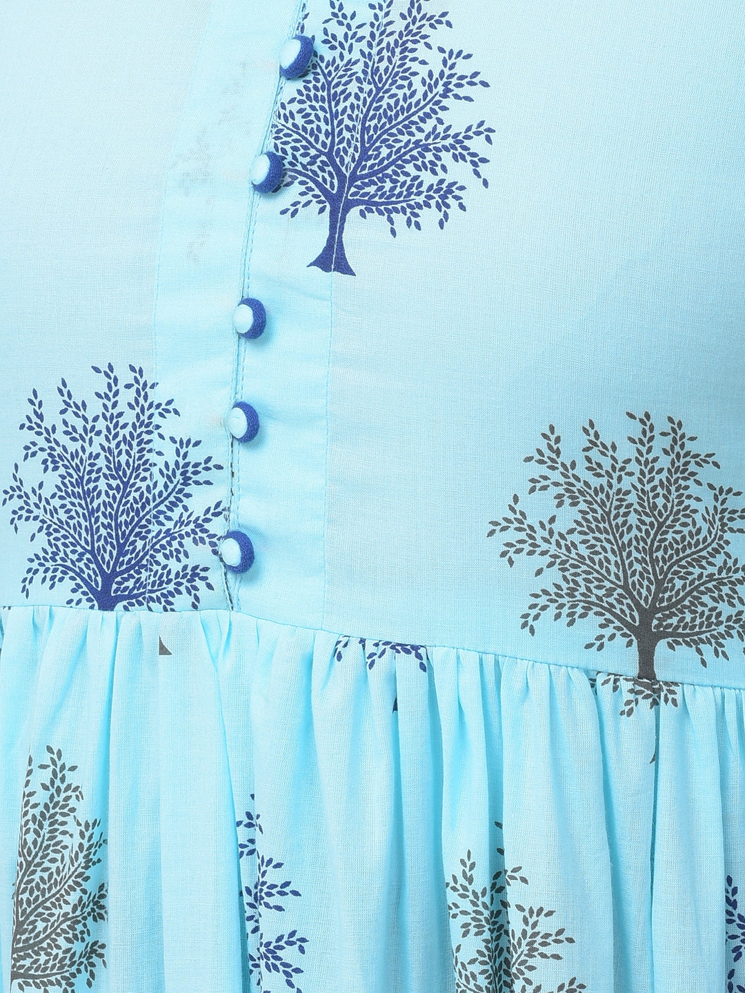 Cotton Printed Mandarin Neck 3/4 Sleeve Flared Ankle Length Kurta