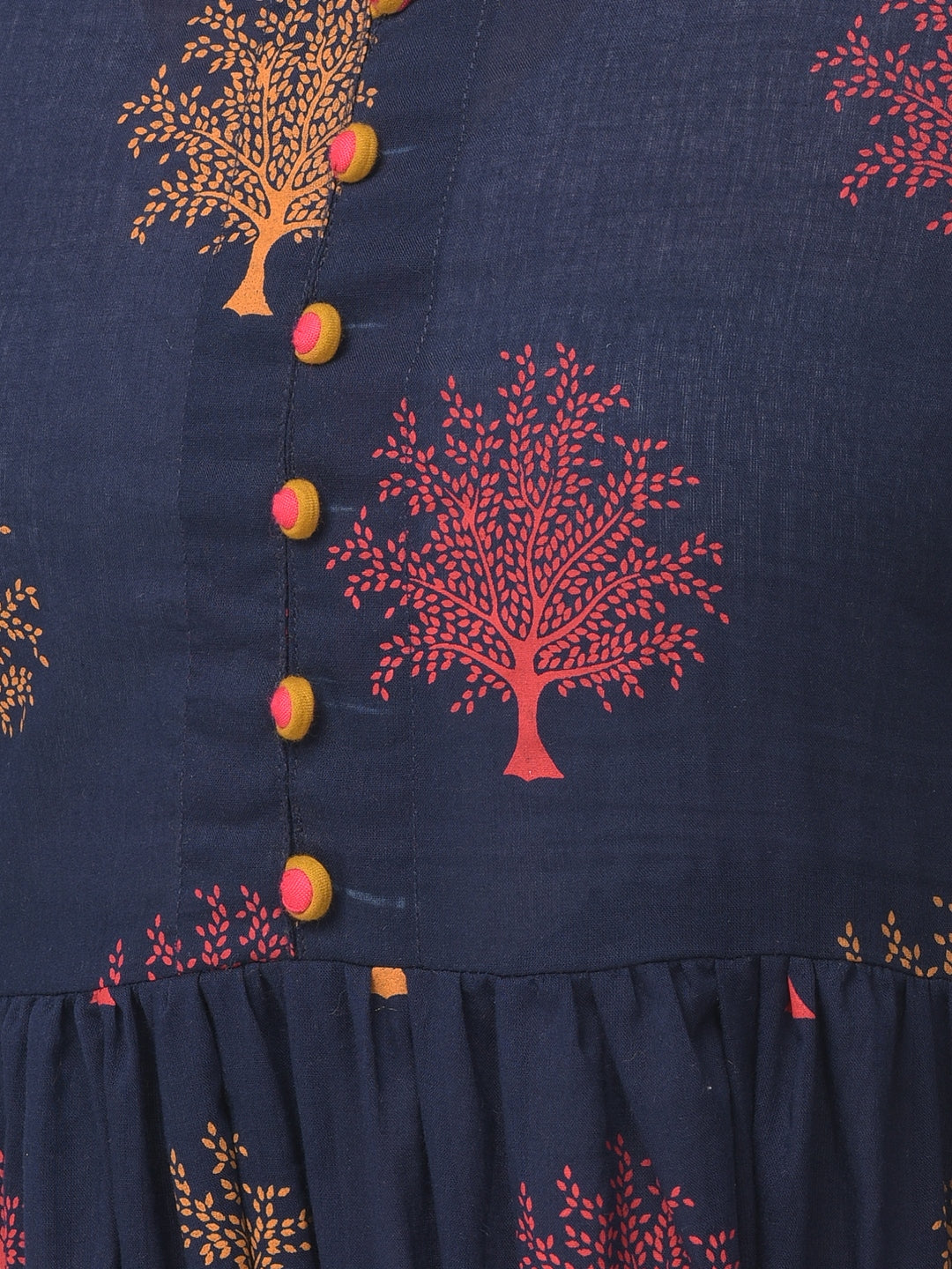 Cotton Printed Mandarin Neck 3/4 Sleeve Flared Ankle Length Kurta