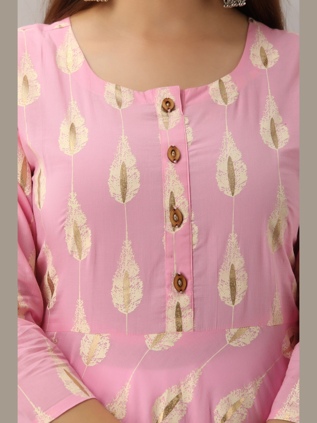Cotton Printed Round Neck 3/4 Sleeve Flared Ankle Length Kurta