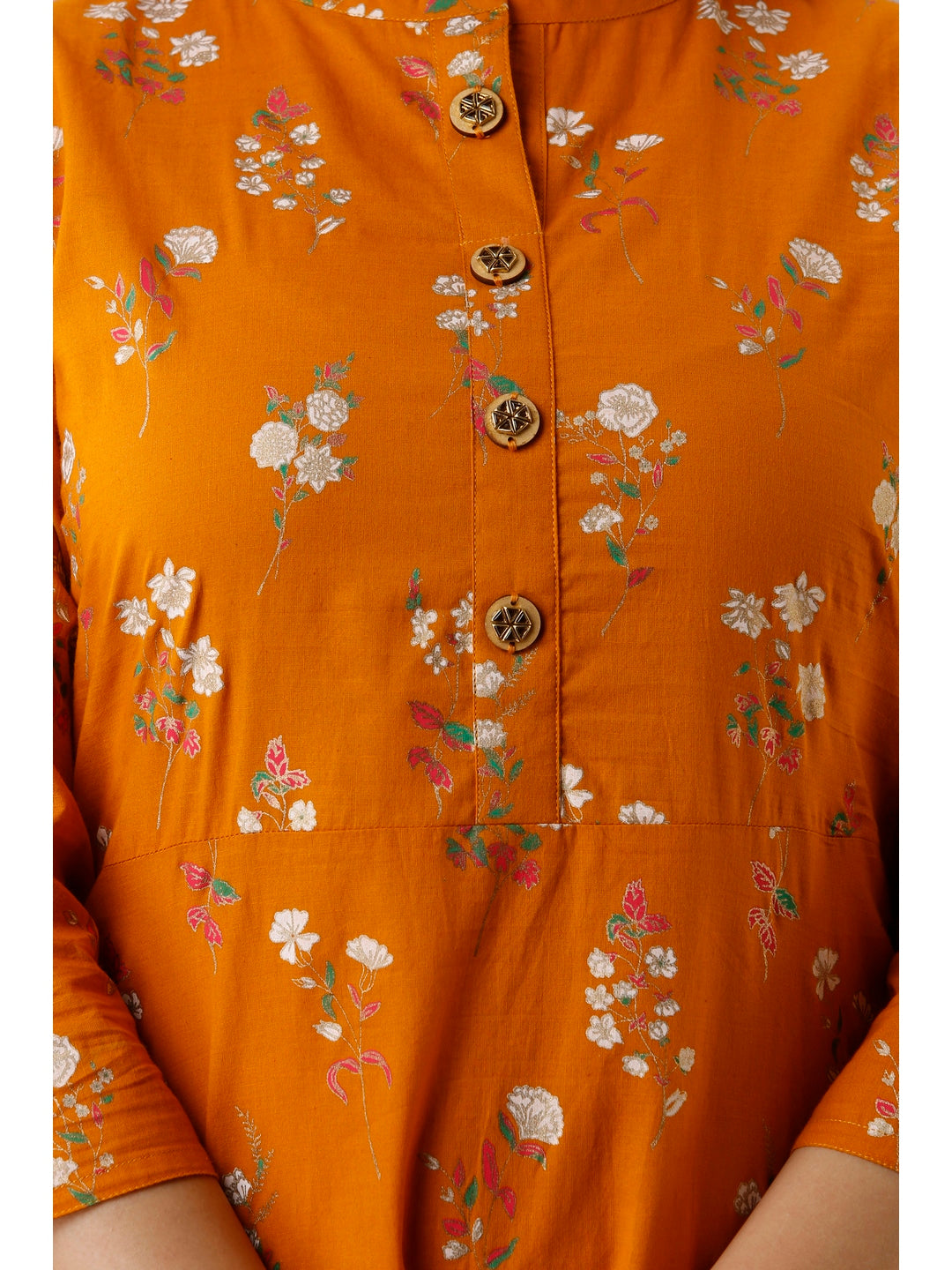 Cotton Printed Mandarin Neck 3/4 Sleeve A-line Ankle Length Kurta