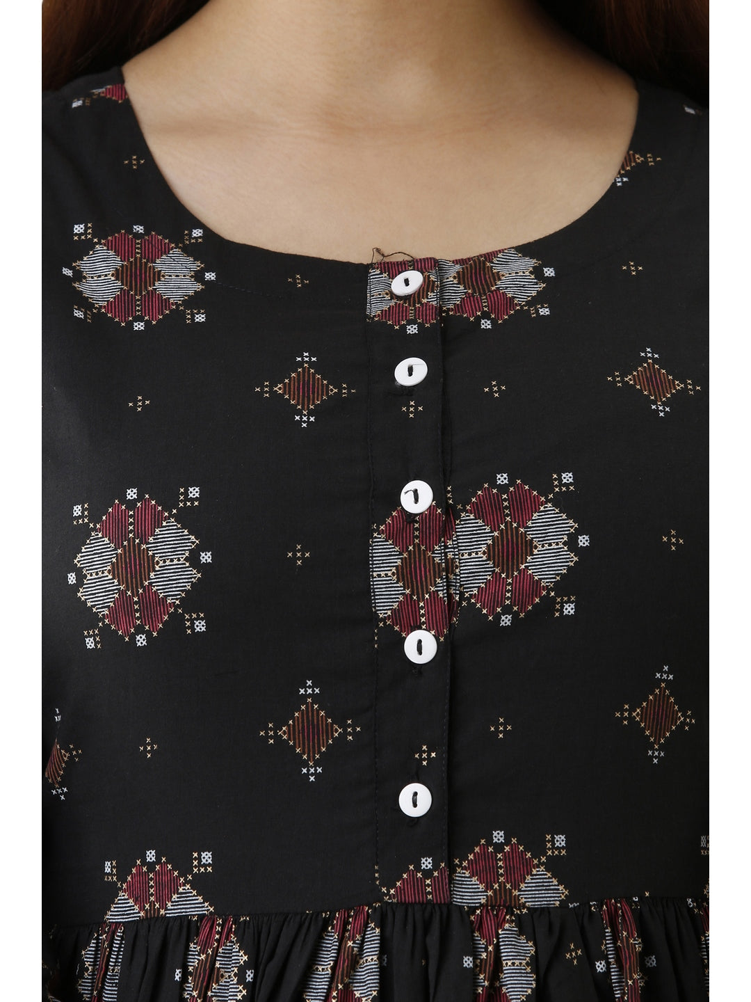 Cotton Printed Round Neck 3/4 Sleeve Flared Ankle Length Kurta