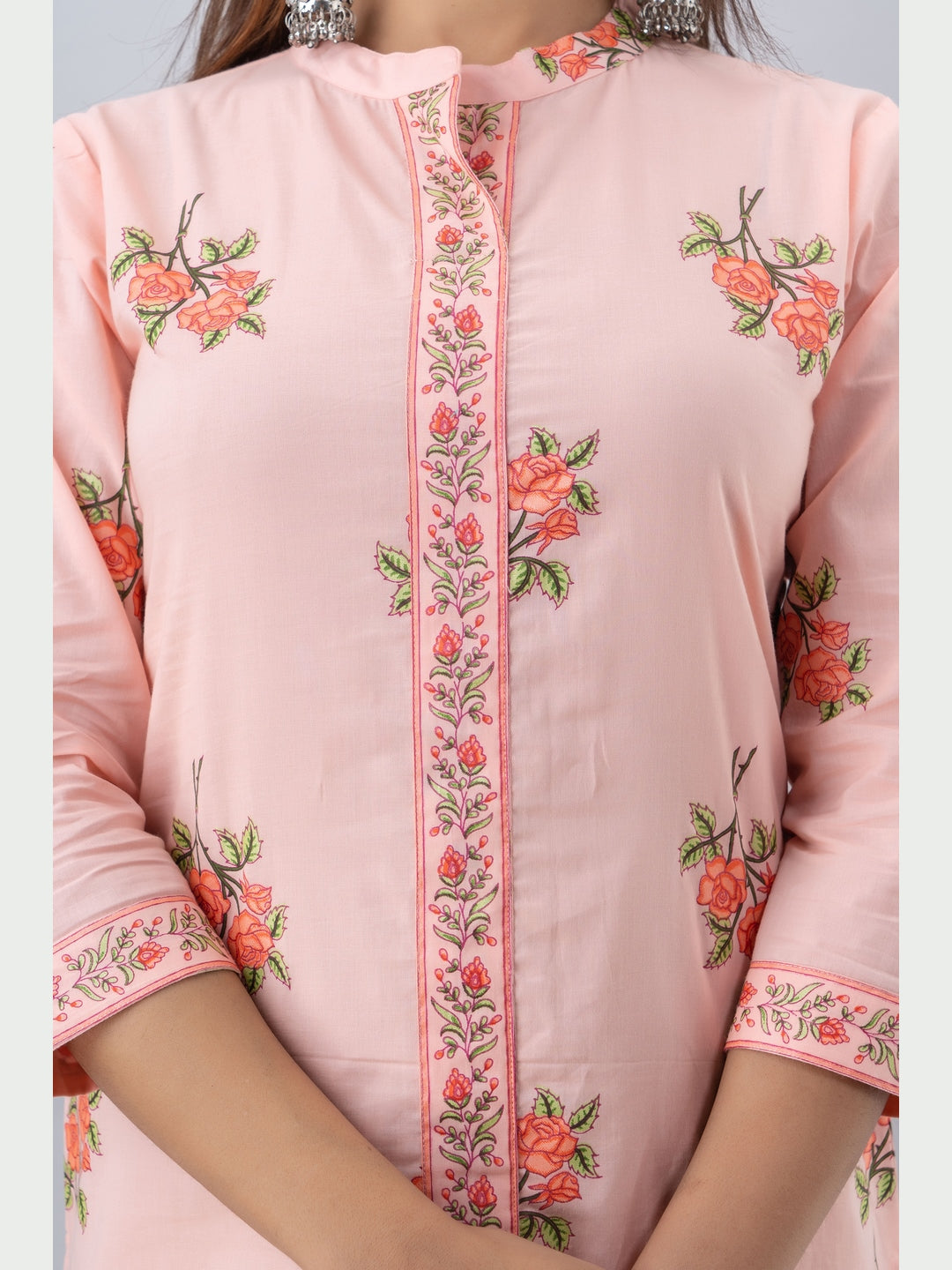 Cotton Printed Mandarin Neck 3/4 Sleeve Straight Calf Length Kurta