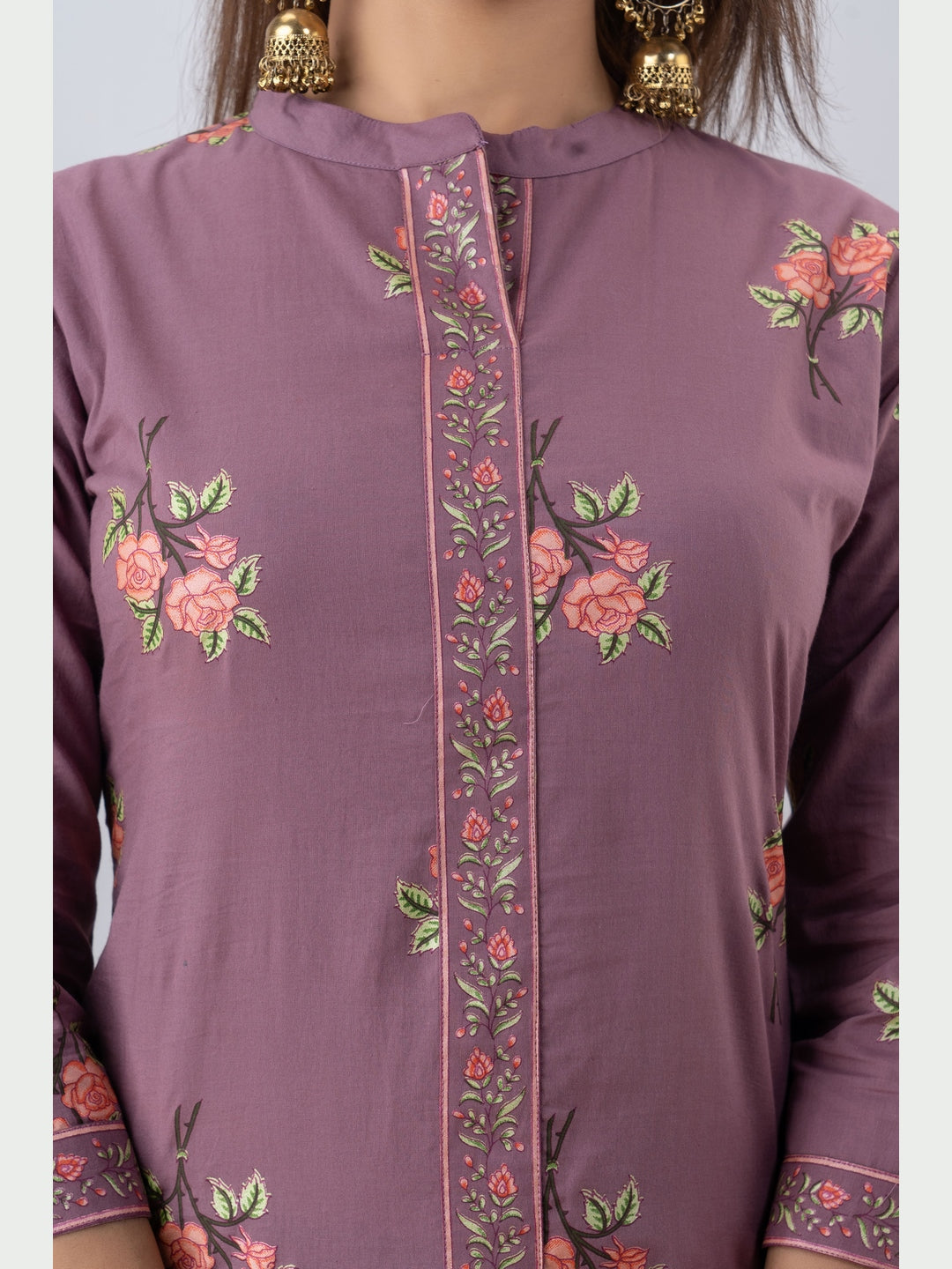 Cotton Printed Mandarin Neck 3/4 Sleeve Straight Calf Length Kurta