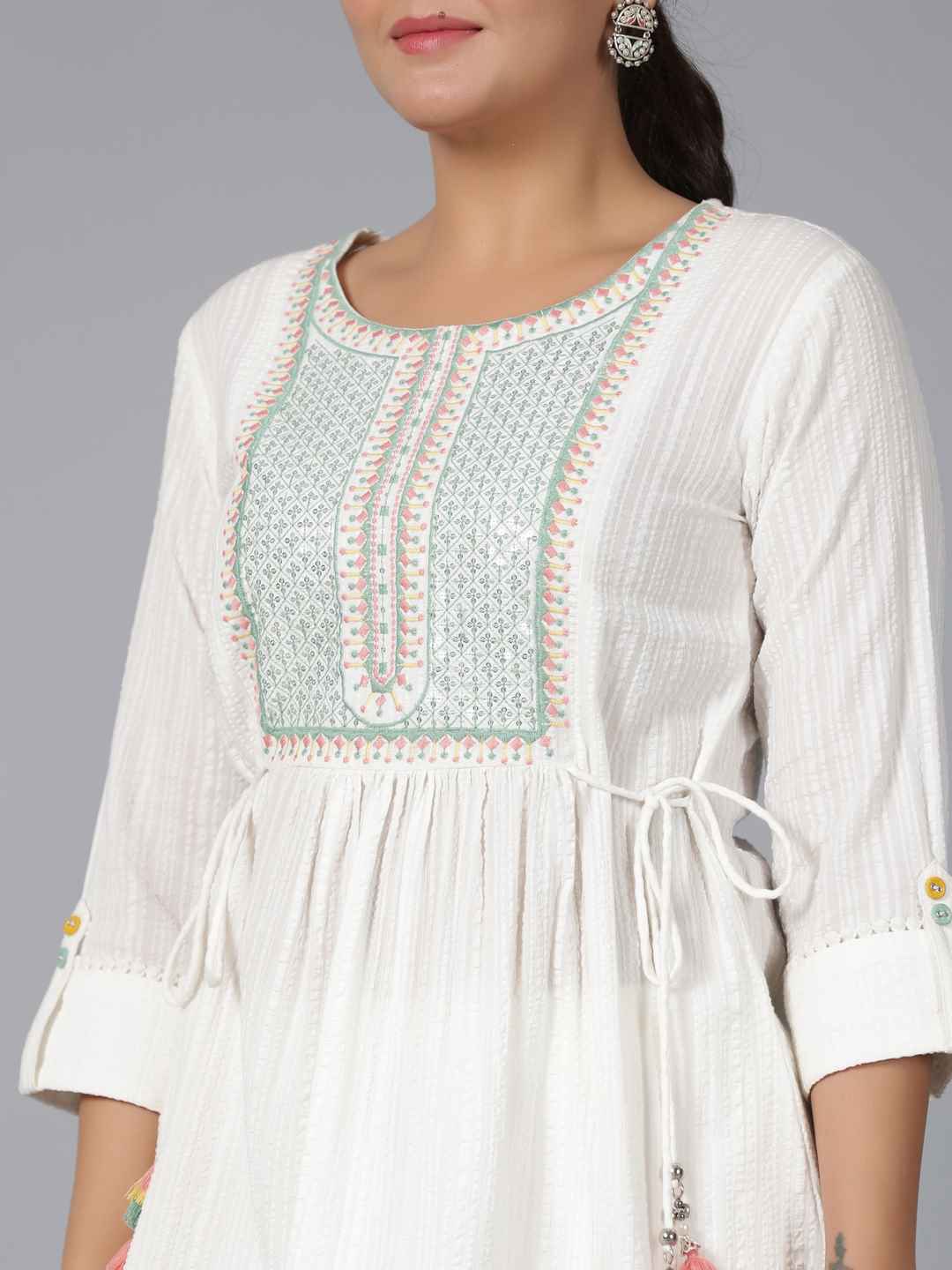 Off-White Seer Sucker Embroidered Clothing Set