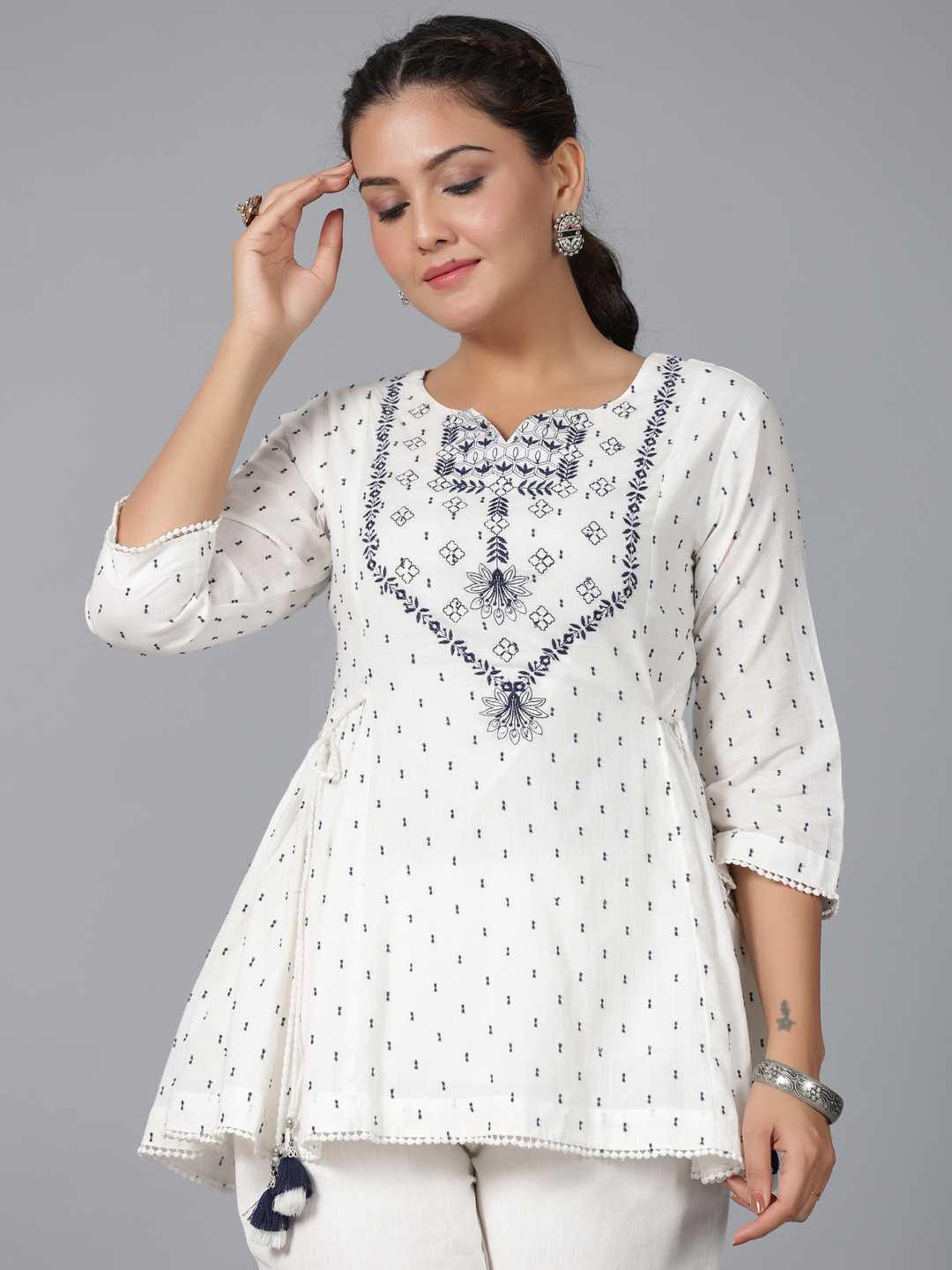 Off-White Cotton Dobby Embroidered Clothing Set