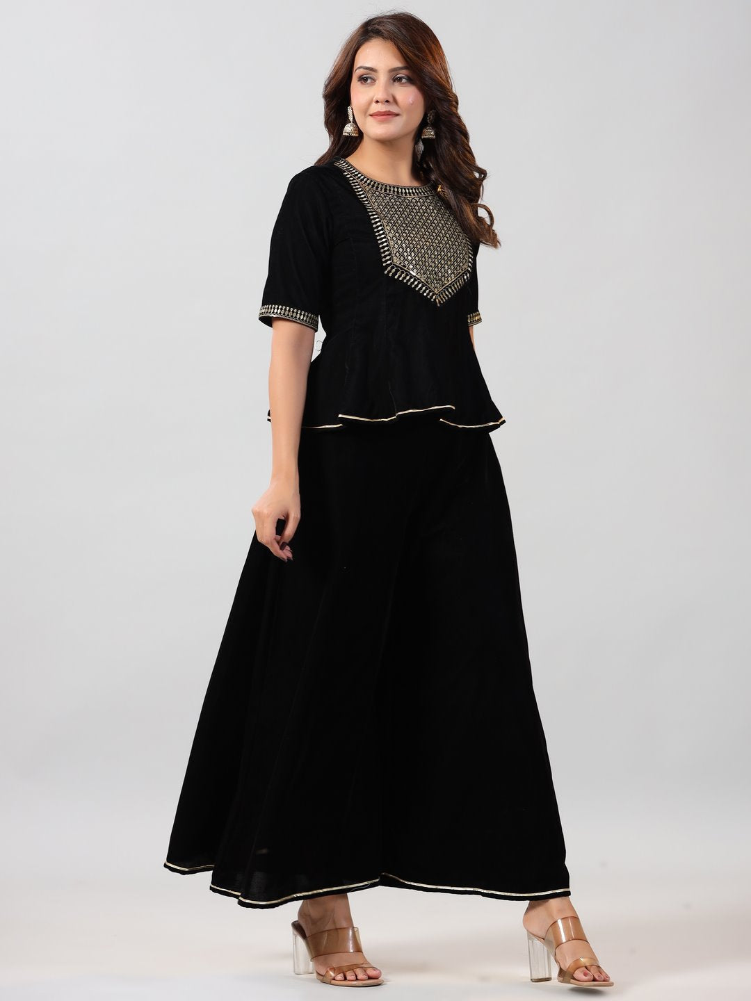 Black Velvet Embroidered Clothing Set