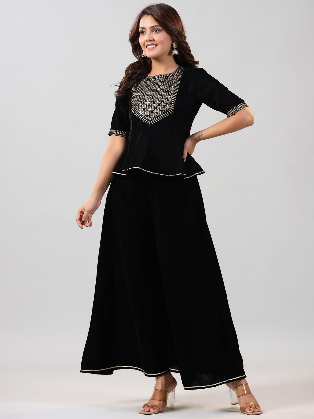Black Velvet Embroidered Clothing Set