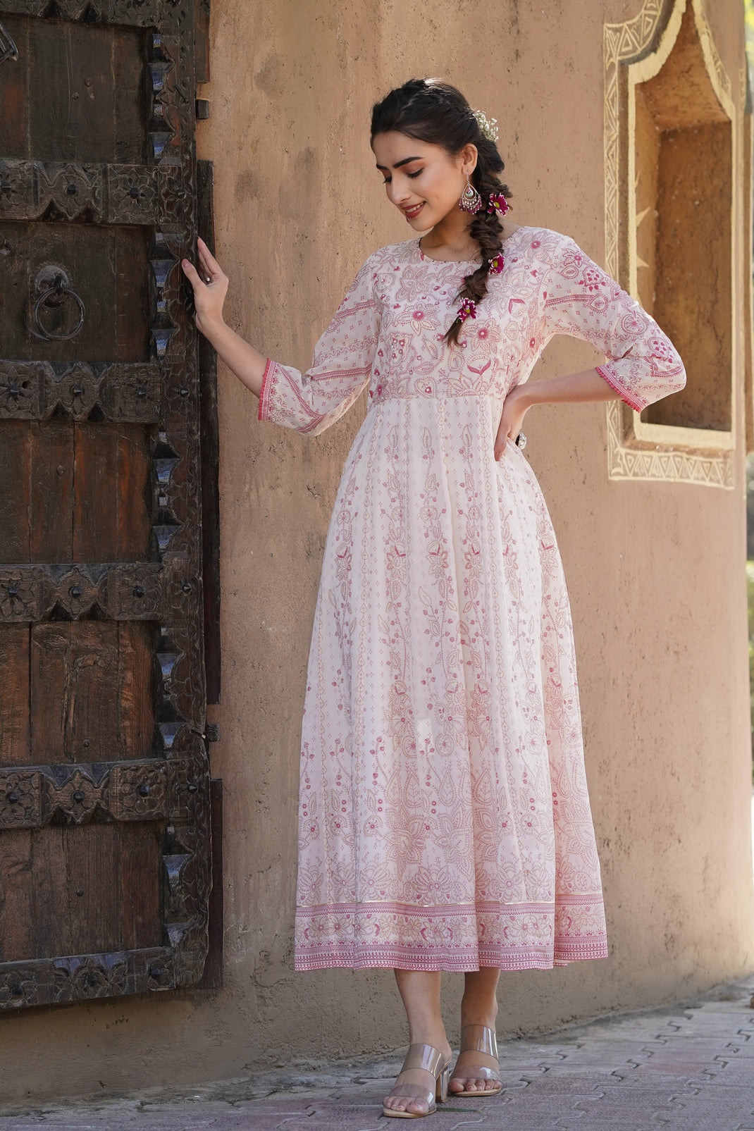 Pink & Multi Georgette Printed Anarkali Dress