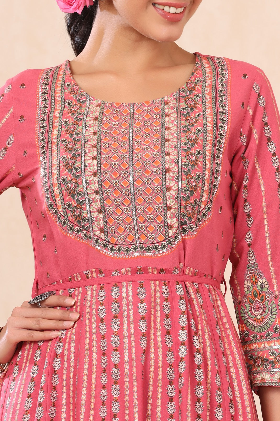 Pink Rayon Printed Anarkali Dress