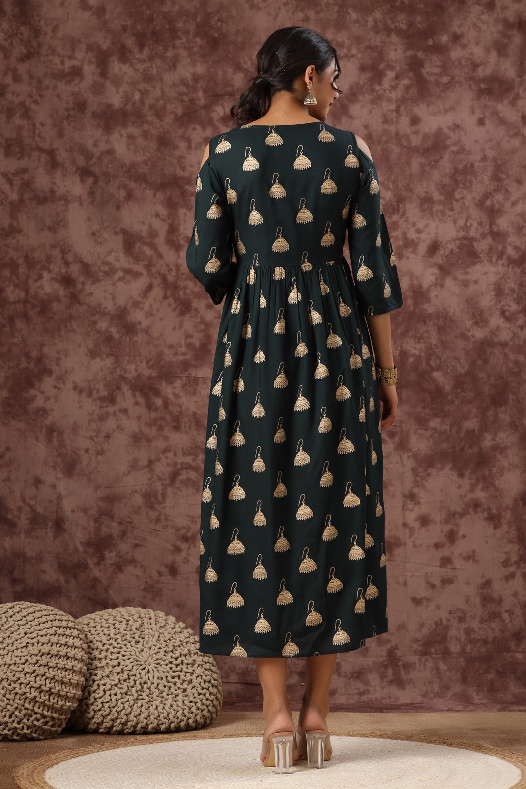 Women`s Jadegreen Rayon Printed Flared Dress