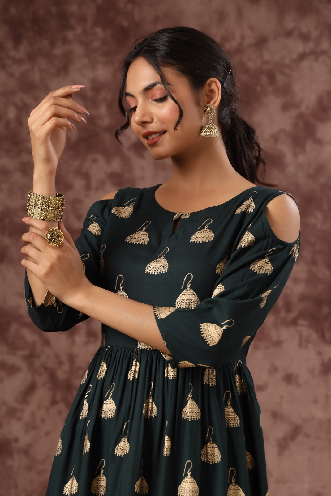 Women`s Jadegreen Rayon Printed Flared Dress