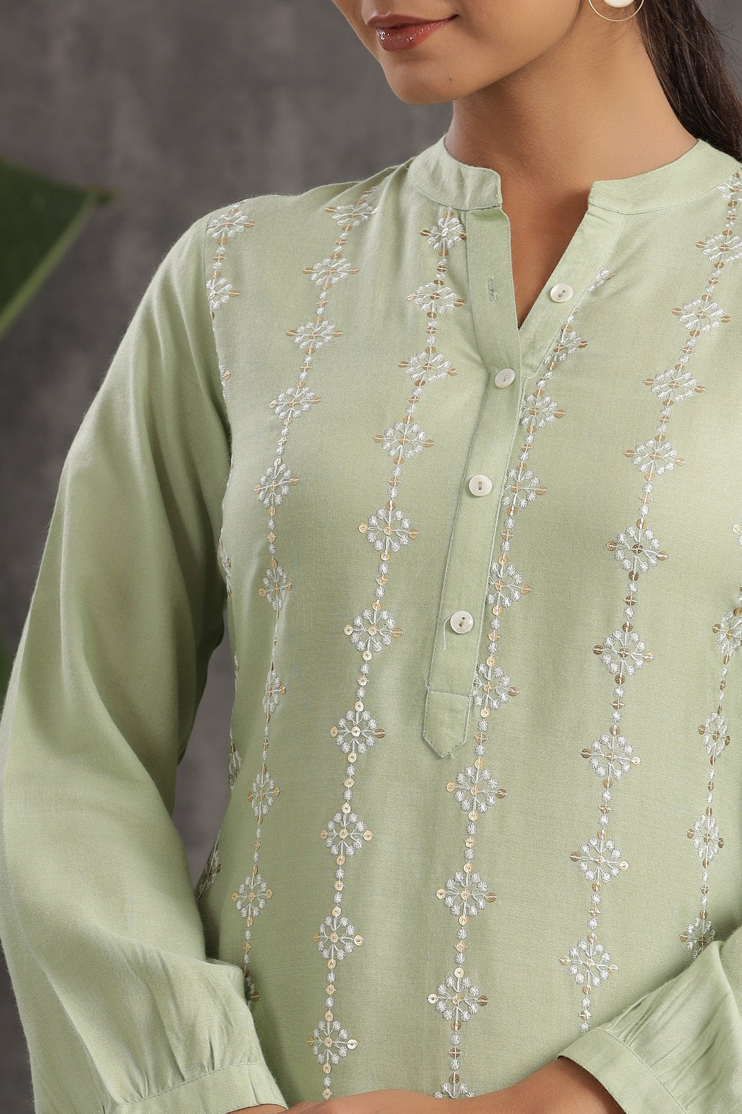 Light Olive Rayon Embroidered Straight Kurta Pant Set