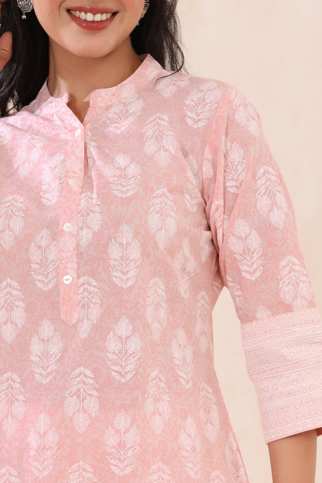 Babypink Cambric Printed High-Low Kurta Pant Set