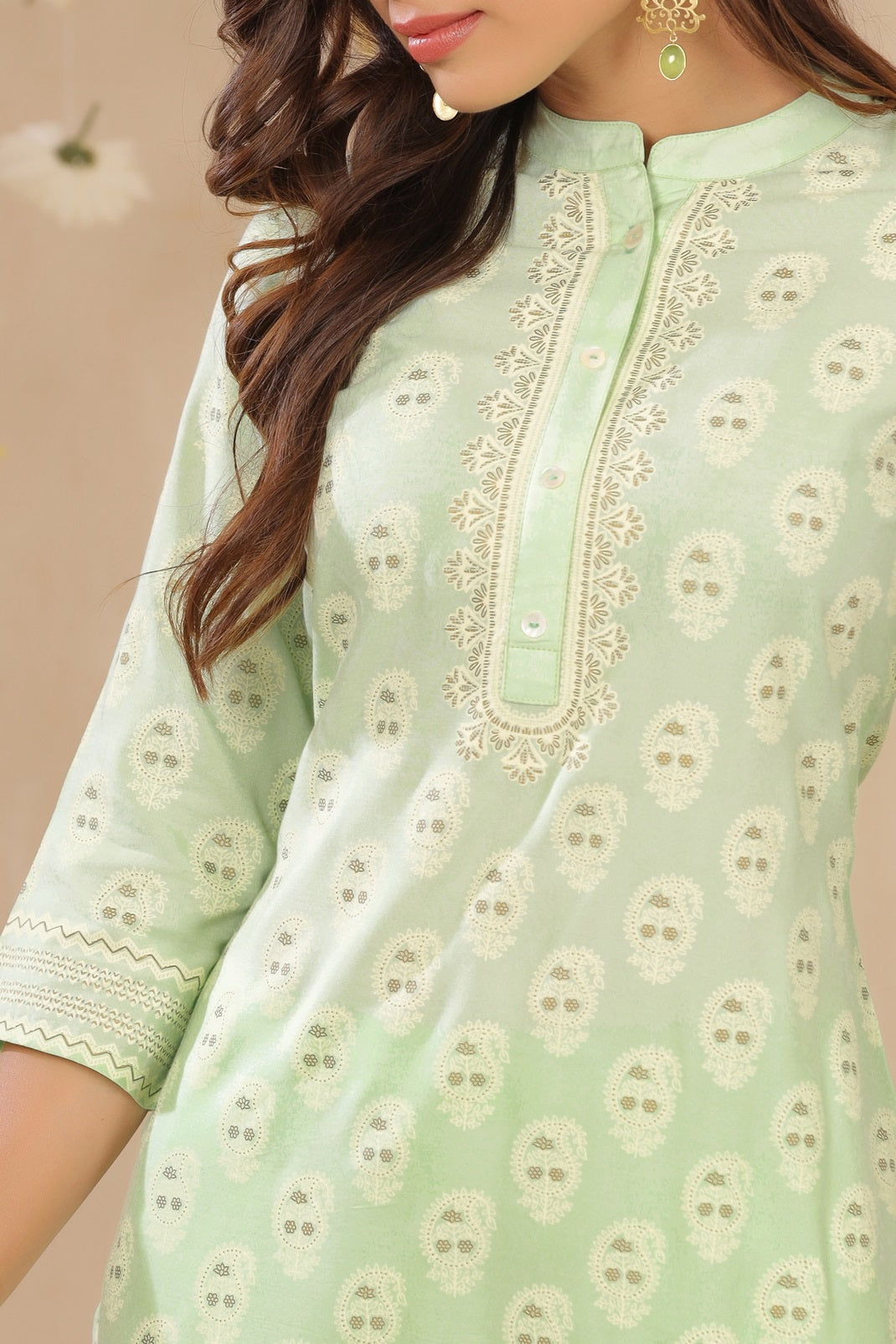 Pistagreen Rayon Printed Straight Kurta Palazzo Set