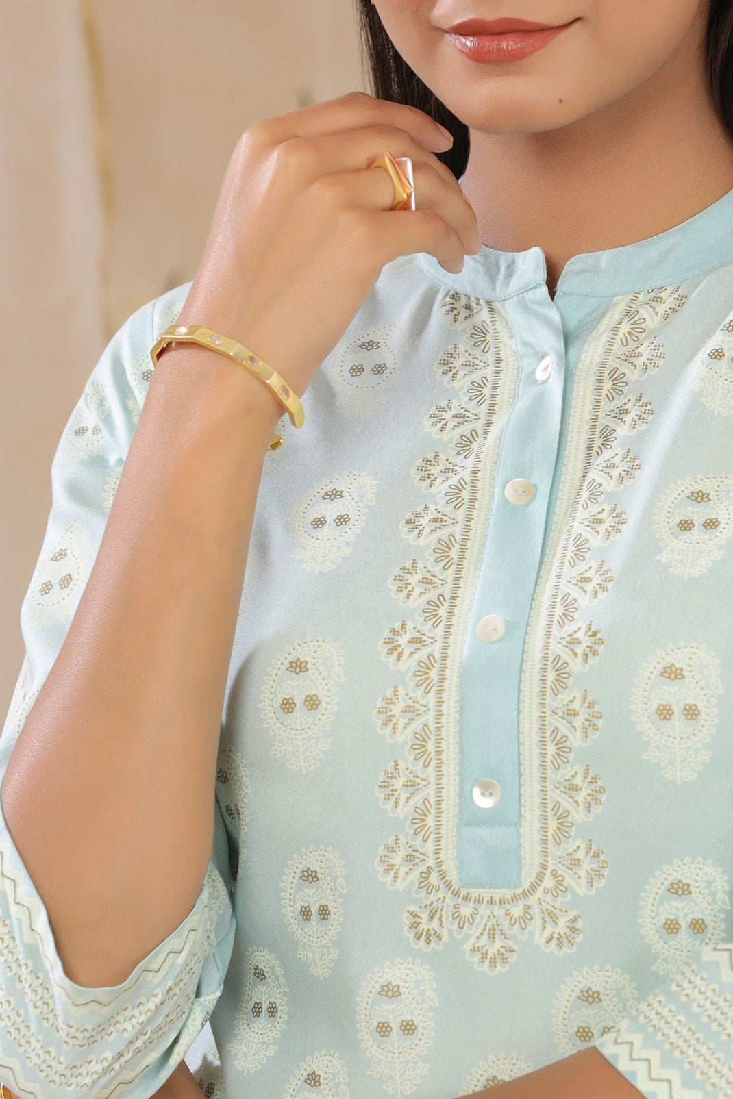 Powderblue Rayon Printed Straight Kurta Palazzo Set