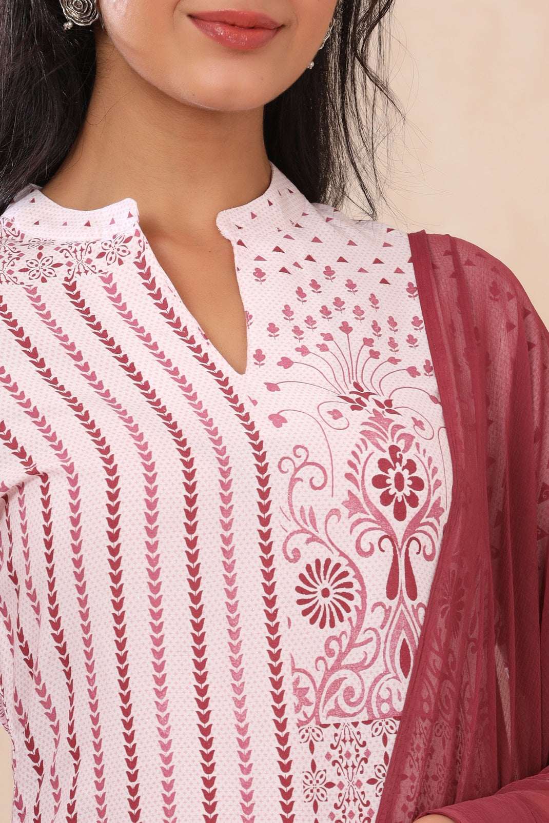 Purple Rayon Printed Straight Kurta Palazzo Dupatta Set