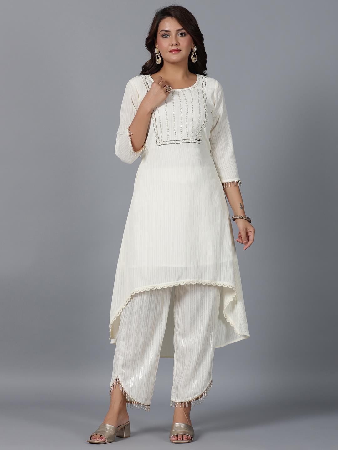 Ivory Magnus Embellished High-Low Kurta And Pants Set