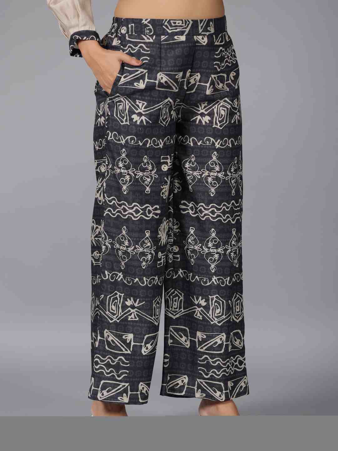 Beige Muslin Printed Kurta & Pants Set