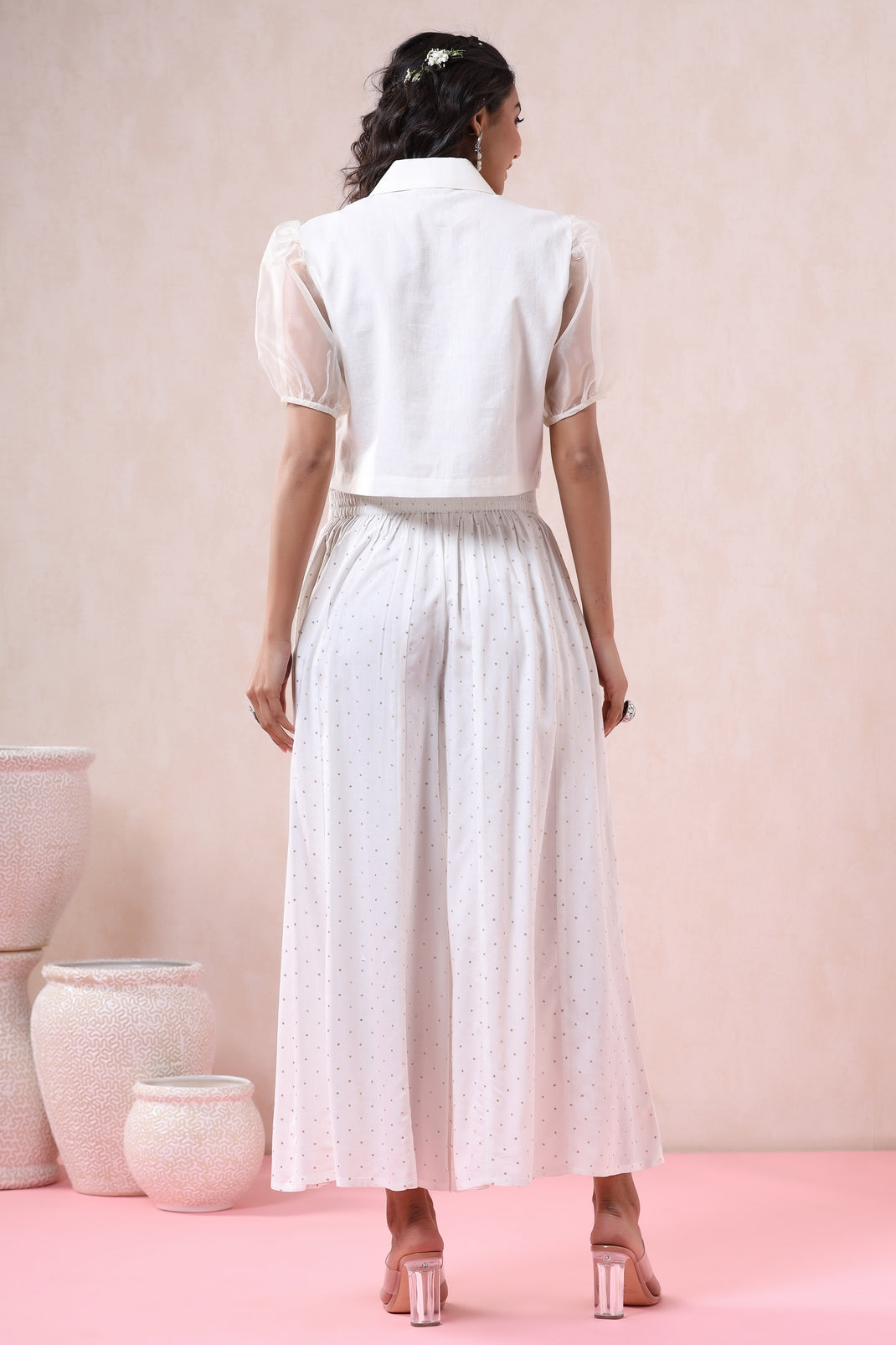 Women`s Offwhite Rayon Printed Flared Palazzo