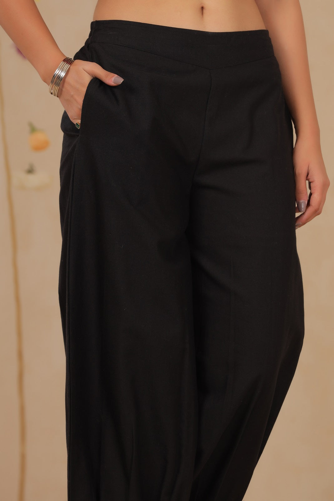 Black Cotton Flex Solid Dhoti Pant
