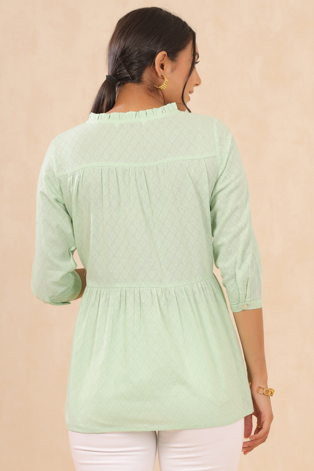 Pistagreen Cotton Dobby Tiered Tunic