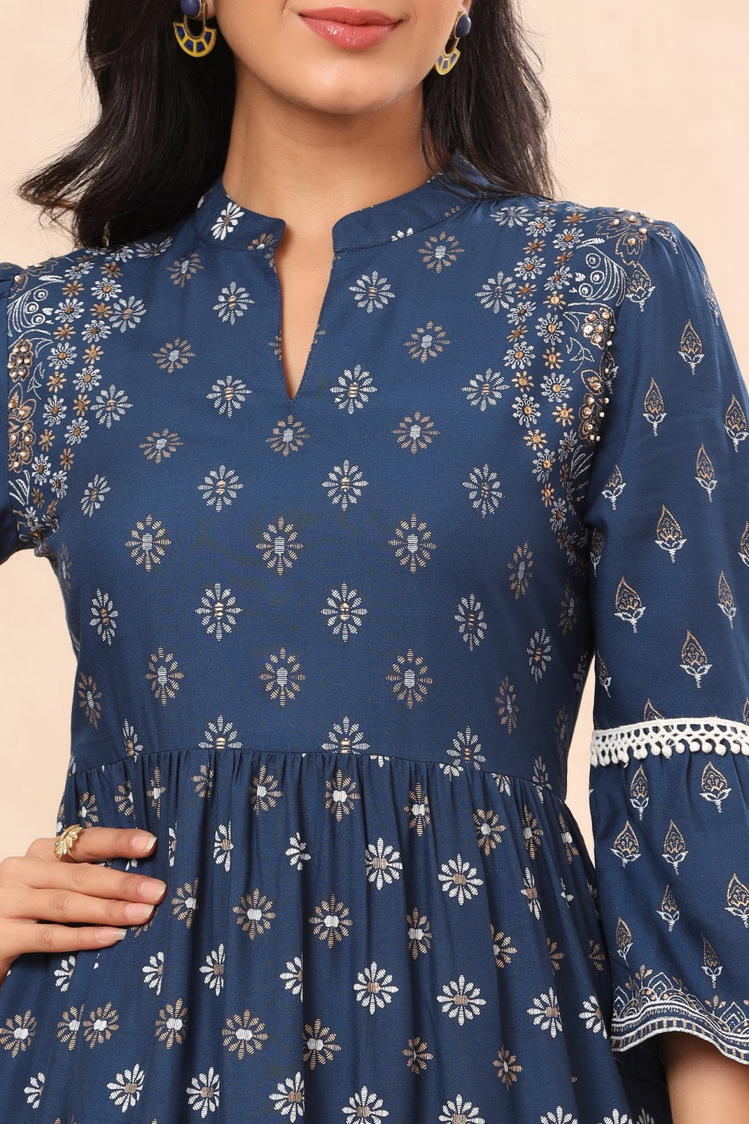 Indigo Rayon Printed Flared Tunic