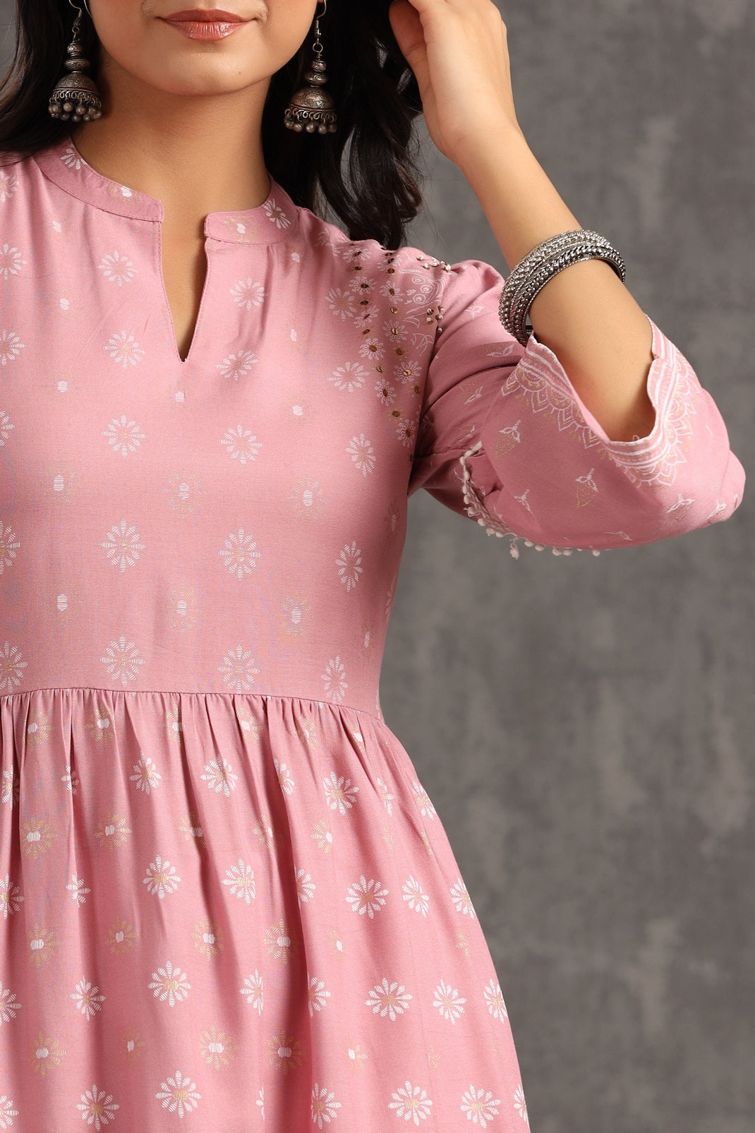 Onionpink Rayon Printed Flared Tunic