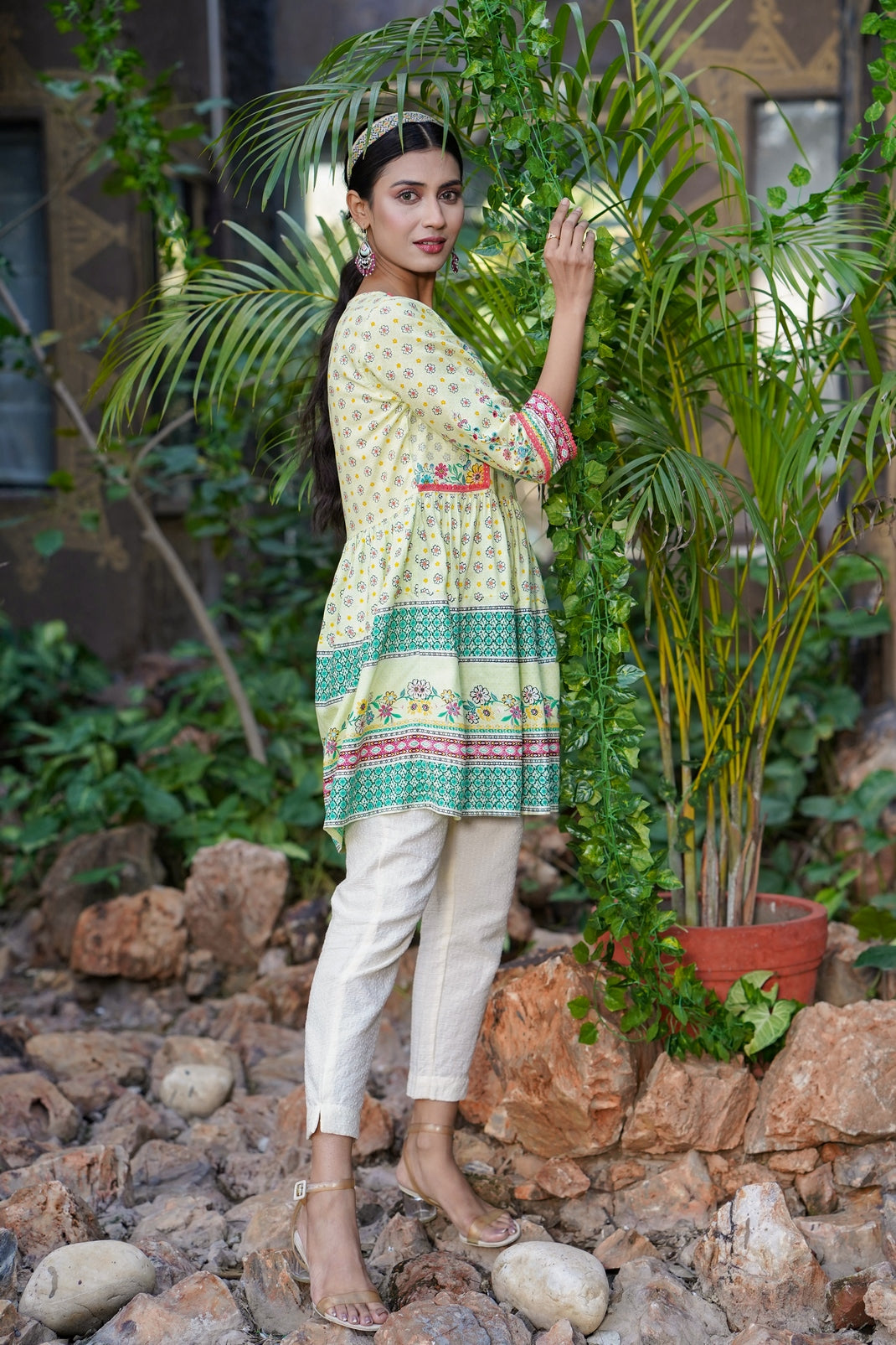 Lemon Rayon Printed Peplum Tunic