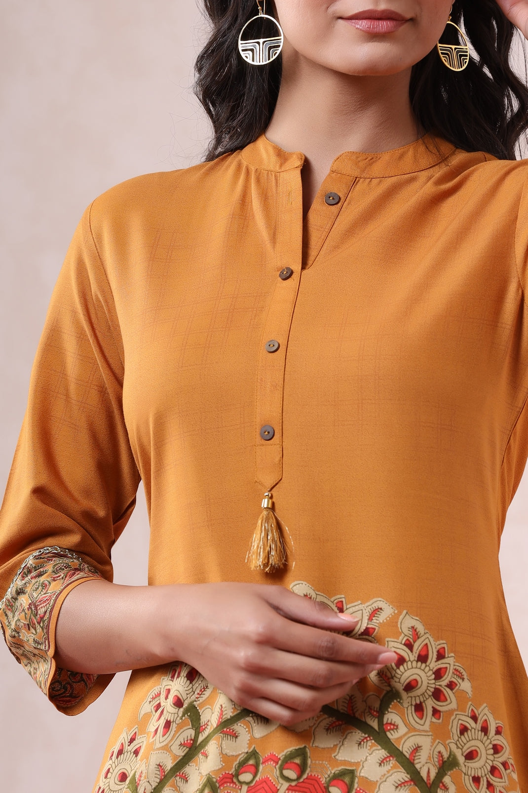 Mustard Rayon Printed Straight Kurta